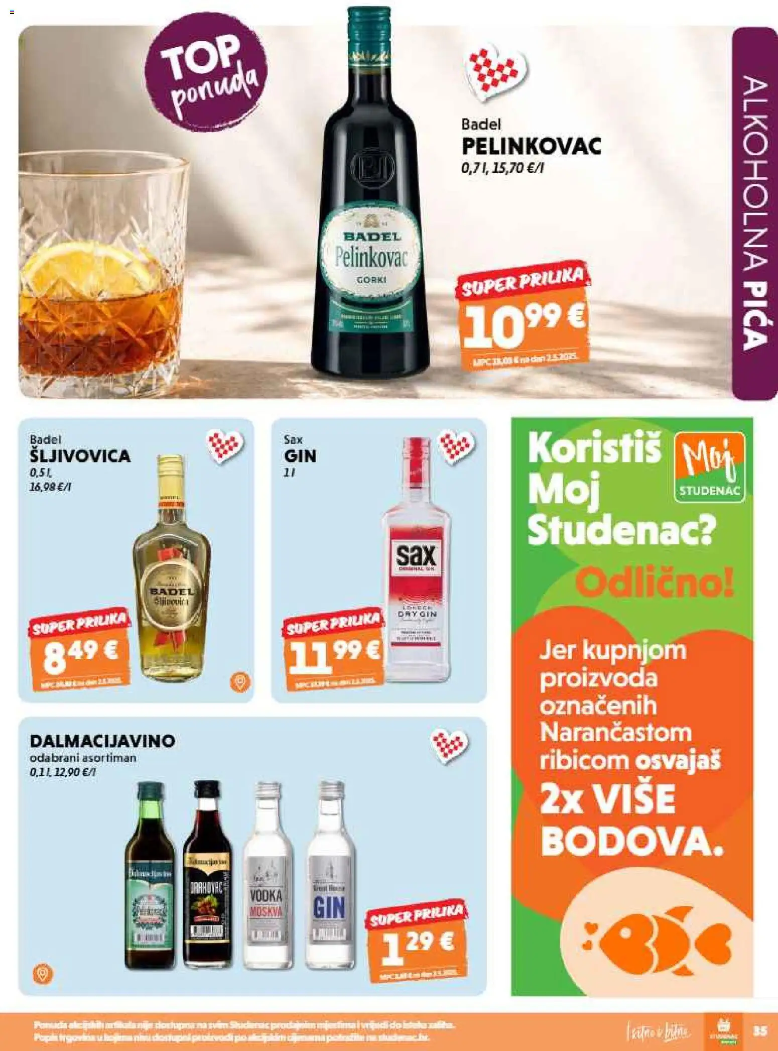 Studenac katalog | vrijedi od 09.09.2026 | Stranica: 35 | Proizvodi: Alkoholna pića, Gin, Badel, Vodka