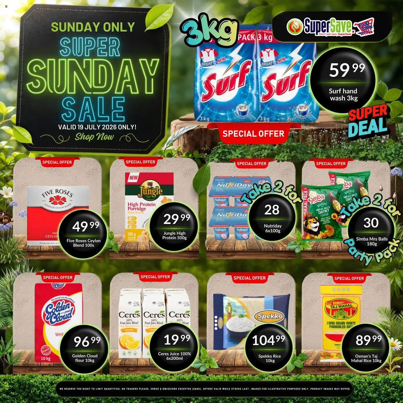 New Super Save catalogue – valid from 19/07/2026 | Page: 1 | Products: Flour, Juice, Rice, Fruit