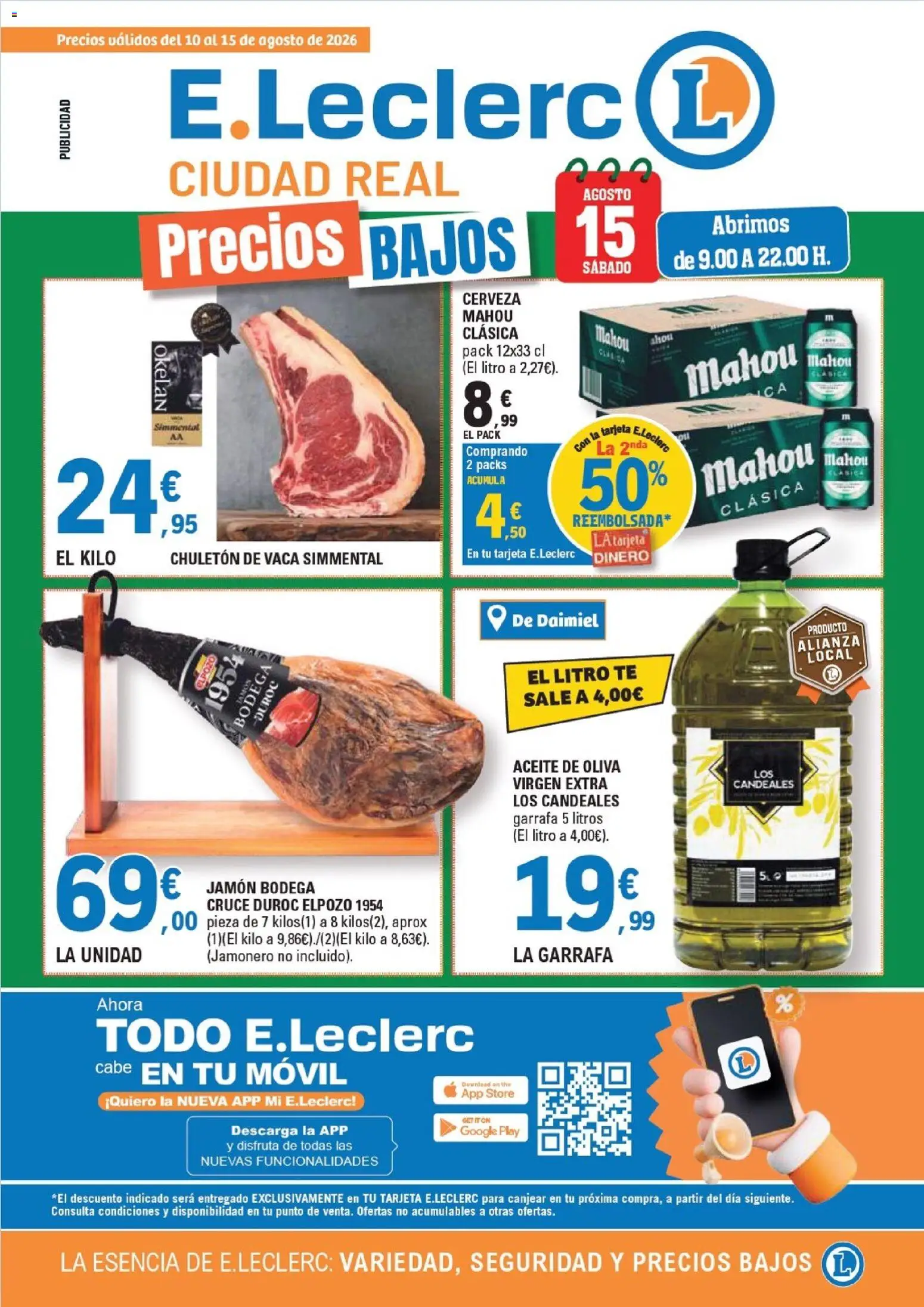 E.Leclerc Ciudad Real │ válido desde el 10/08/2026 | Página: 1 | Productos: Aceite, Jamón, Cerveza, Té