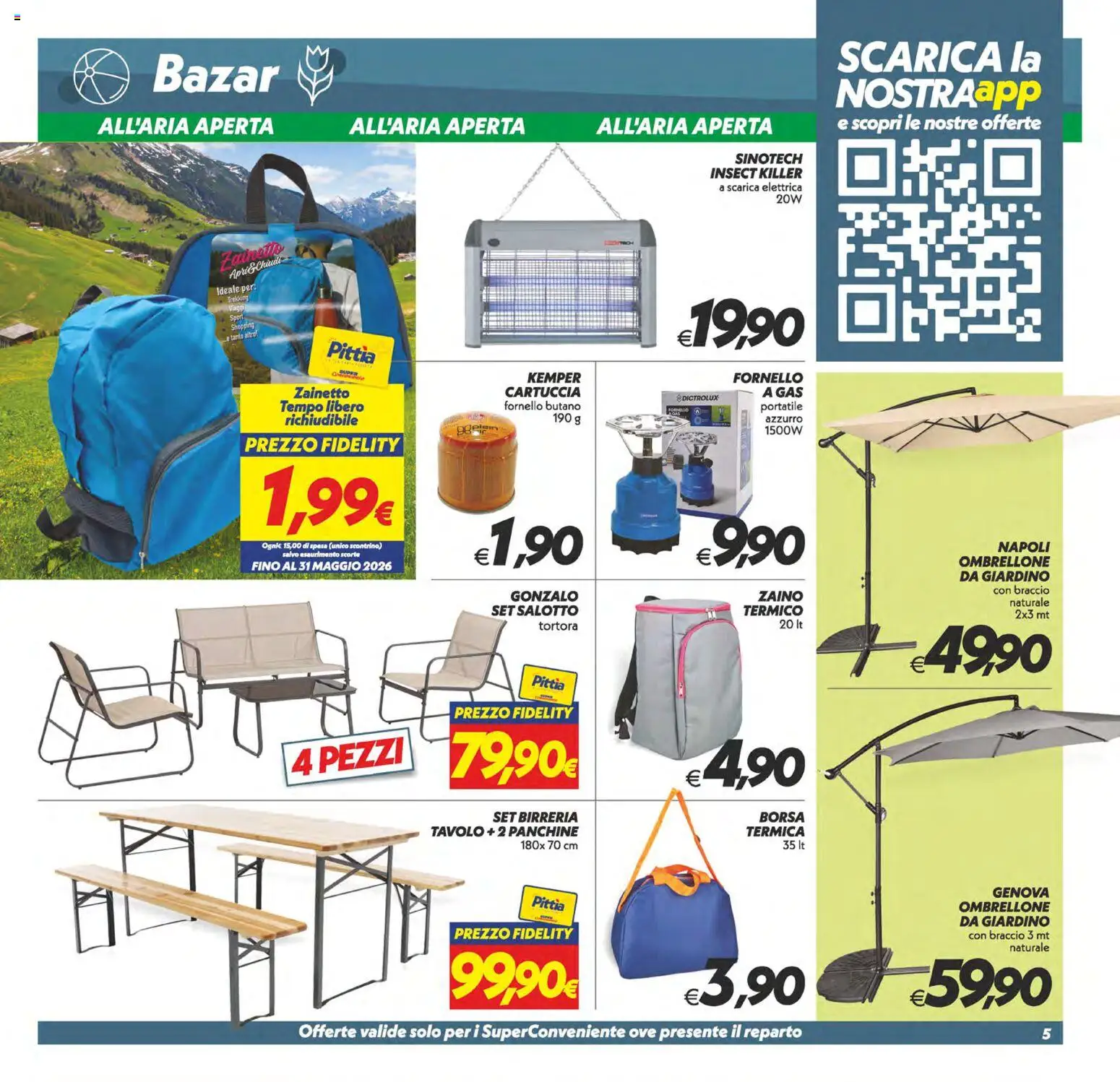 Volantino SuperConveniente del 28.04.2026 | Pagina: 30 | Prodotti: Ombrellone, Set birreria, Borsa, Tavolo