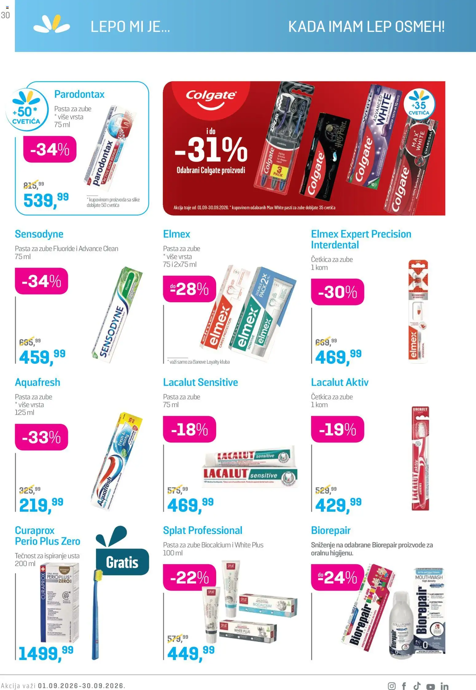 Lilly drogerie katalog - važi od 01.09.2026 | Strana: 30 | Proizvode: Colgate, Pasta, Četkica za zube, Tečnost za ispiranje usta