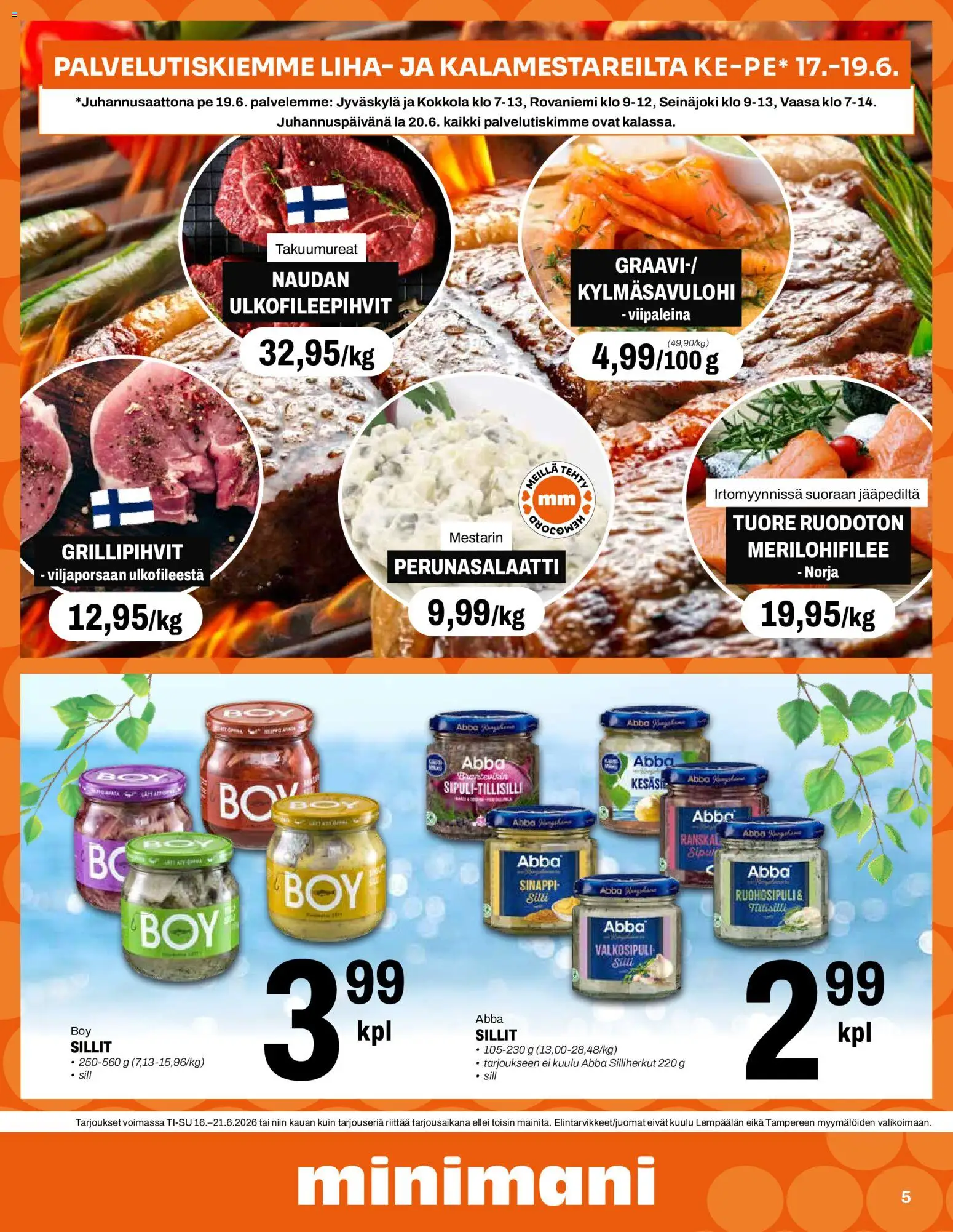 Minimani tarjoukset – voimassa 16.06.2026 alkaen | Sivu: 5 | Tuotteet: Valkosipuli, Silli, Sinappi, Perunasalaatti