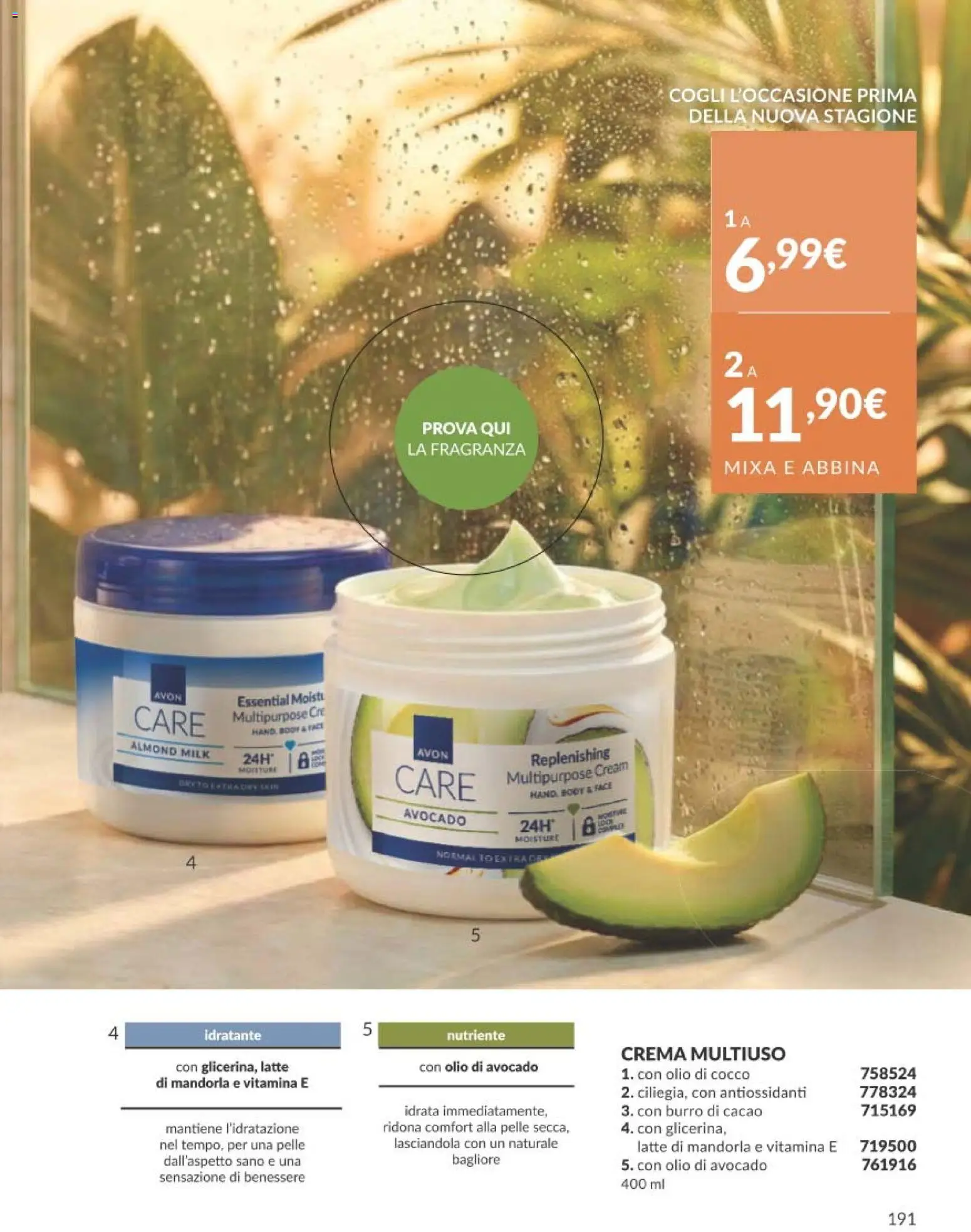 Volantino Avon del 01/08/2026 | Pagina: 191 | Prodotti: Crema, Olio di cocco, Mandorla, Fragranza