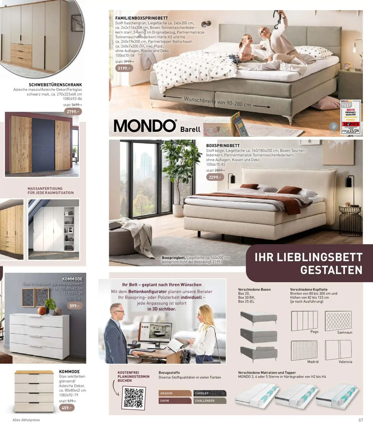 Möbel Martin Katalog Mondo – gültig ab 01.09.2026 | Seite: 7 | Produkte: Kommode, Boxspringbett, Polsterbett, Box