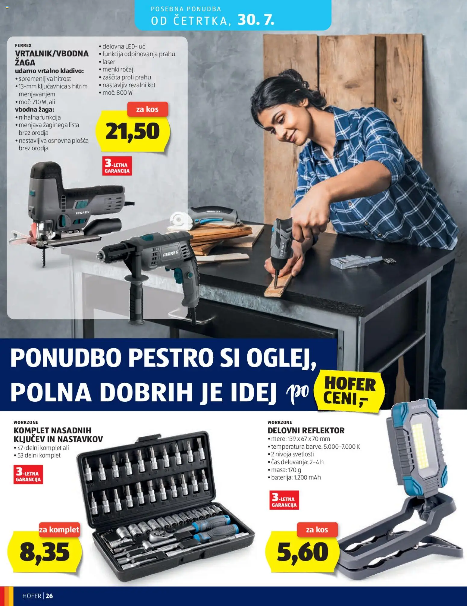 Novi Hofer katalog ponudbe – veljaven od 22.07.2026 | Stran: 26 | Izdelki: Baterija, Kos, Kladivo