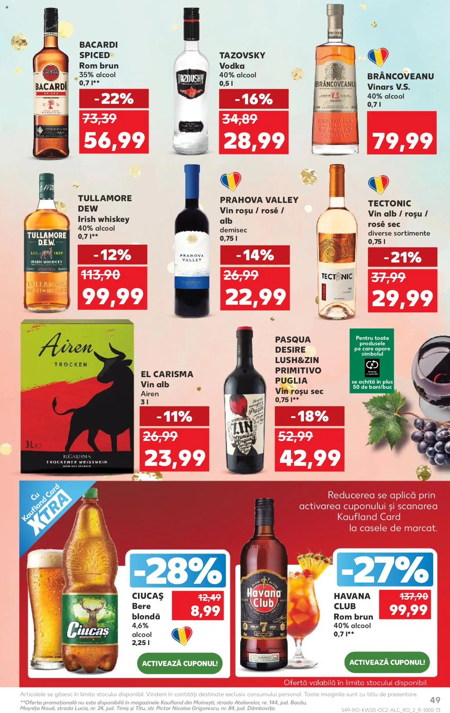 Kaufland RO akciós ujság - amely érvényes a következő dátumtól: 13.05.2026 | Oldal: 49 | Termékek: Whiskey, Irish whiskey, Bacardi, Vodka