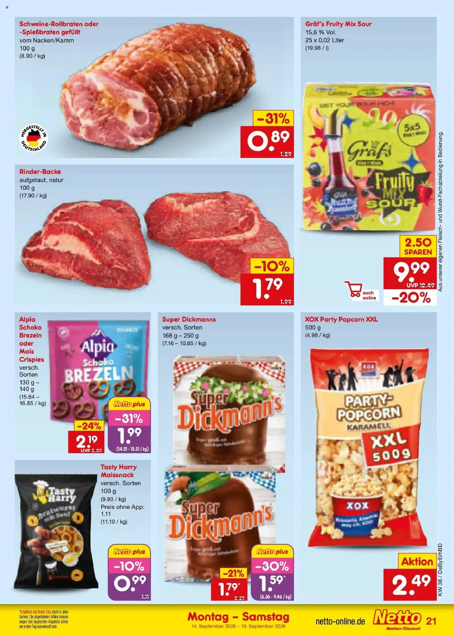 Netto Marken-Discount Prospekt Velden – gültig ab 14.09.2026 | Seite: 31 | Produkte: Mais, Popcorn, Fleisch
