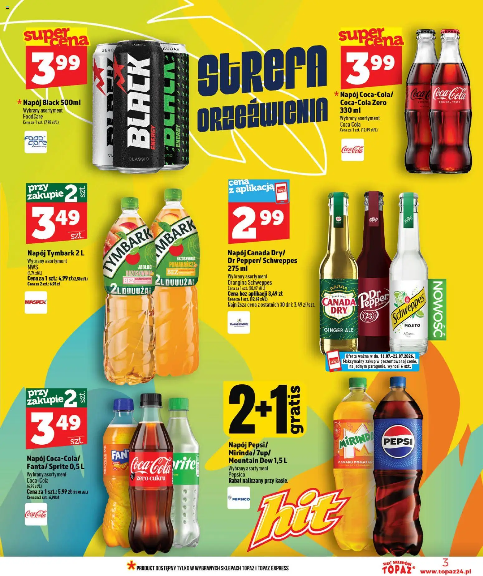 Topaz gazetka od 16.07.2026 | Strona: 3 | Produkty: Ginger Ale, Mojito, Pepsi, Coca cola