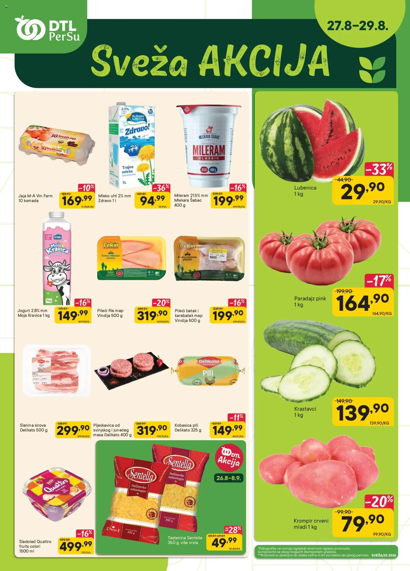 PerSu katalog - važi od 27.08.2026 | Strana: 1 | Proizvode: Testenina, Pileći batak, Jogurt, Slanina