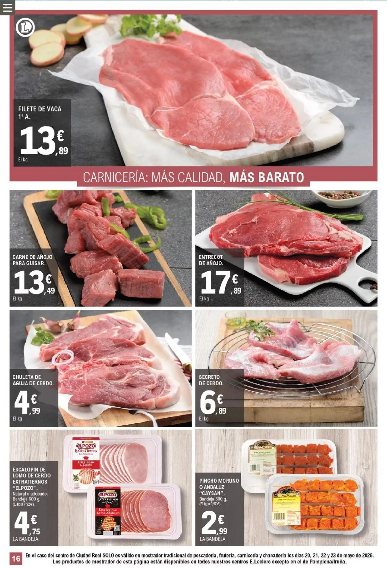 E.Leclerc folleto │ válido desde el 18.05.2026 | Página: 16 | Productos: Cerdo, Filete, Bandeja
