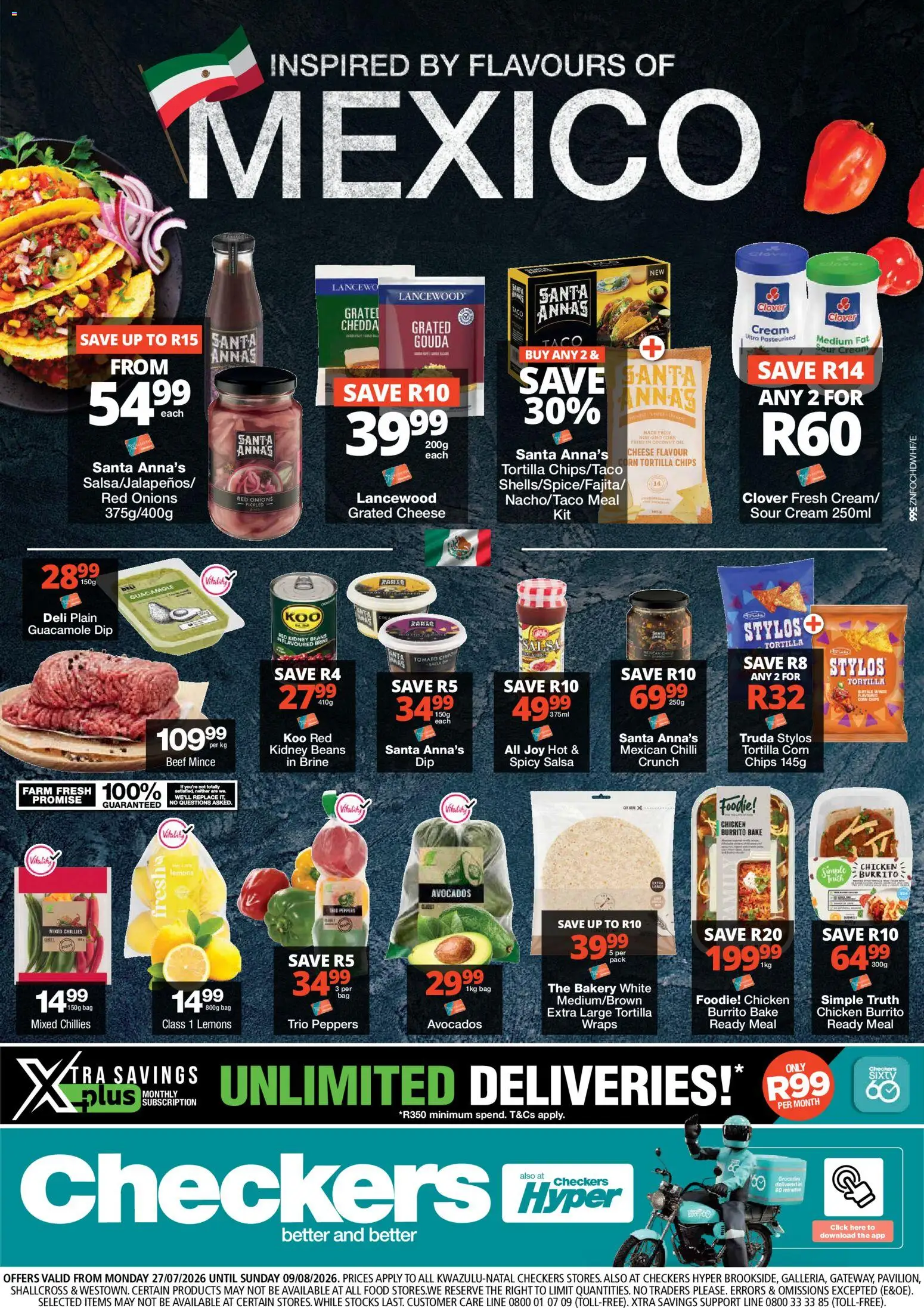 New Checkers catalogue – valid from 27/07/2026 | Page: 1 | Products: Bakery, Cheese, Chicken, Beef