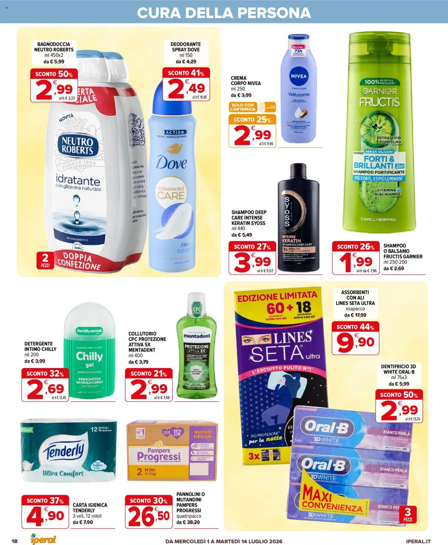 Volantino Iperal del 01/07/2026 | Pagina: 18 | Prodotti: Deodorante, Detergente intimo, Detergente, Intimo