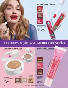Pré-visualização Get Lippy Batom Líquido para Lábios, Liquid lipstick available in shades like Rosey Posey, Bold Coral, and Fiery Kiss. válido de 01.06.2026 | Página: 190