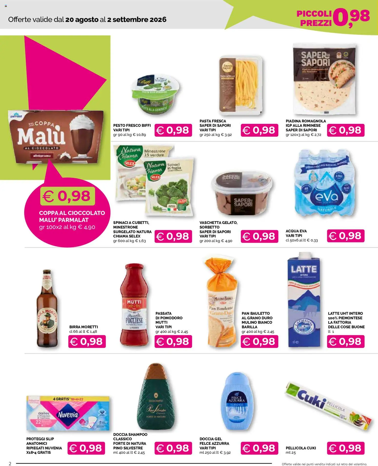 Volantino Mercatò del 20/08/2026 | Pagina: 2 | Prodotti: Shampoo, Proteggi slip, Pomodoro, Pesto