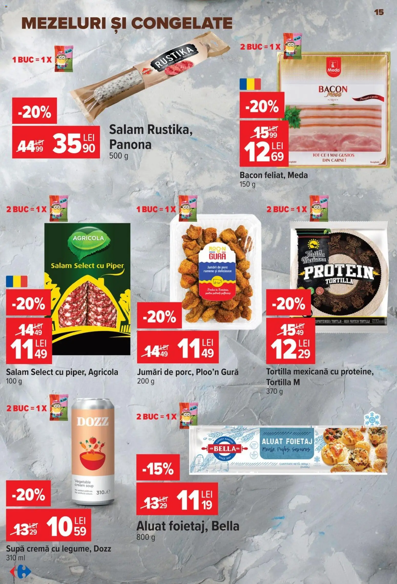 Noul catalog Carrefour – valabil de la 14.10.2026 | Pagină: 15 | Produse: Foietaj, Salam, Bella, Piper