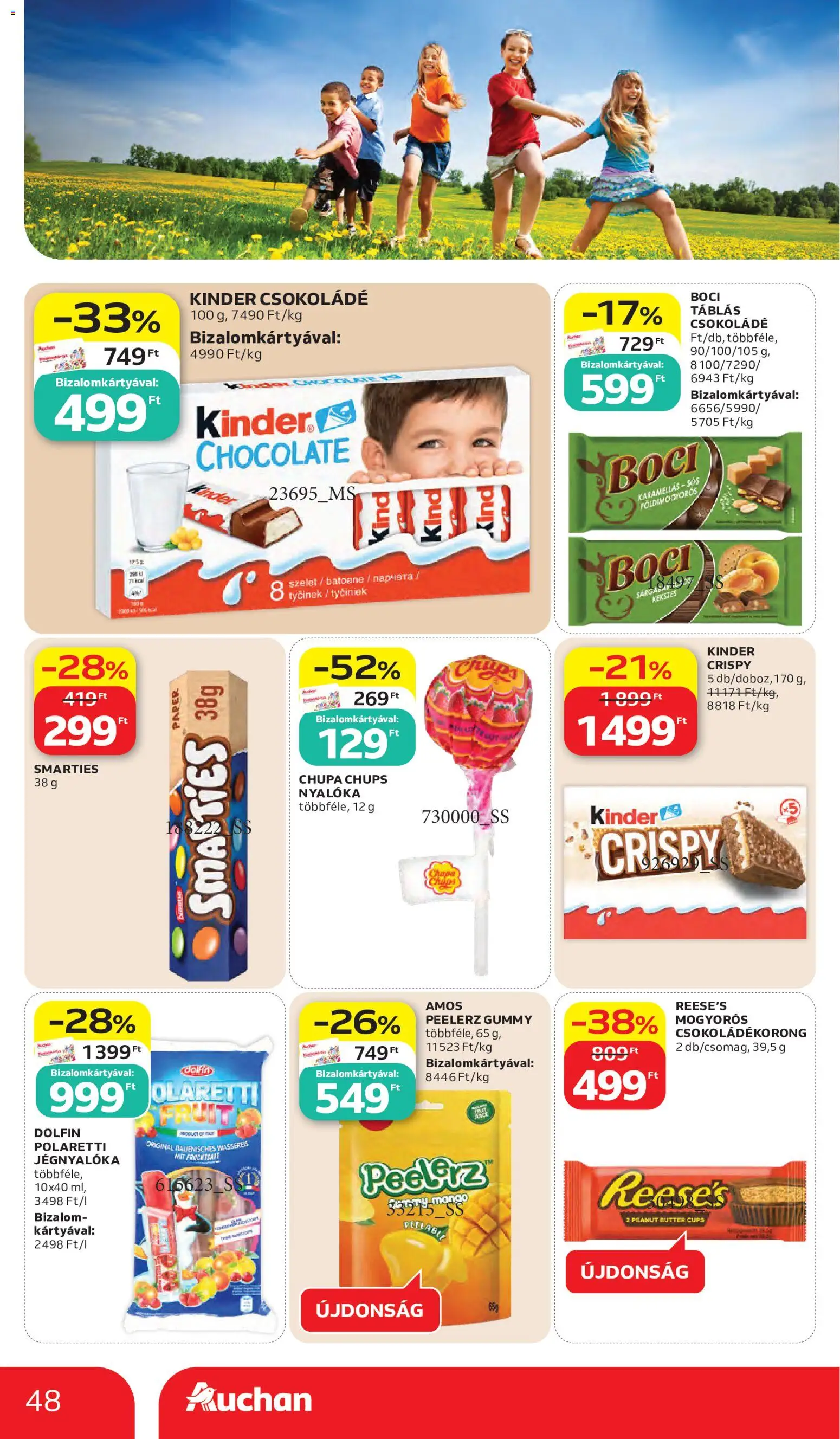 Auchan akciós ujság - amely érvényes a következő dátumtól: 28.05.2026 | Oldal: 48 | Termékek: Nyalóka, Csokoládé