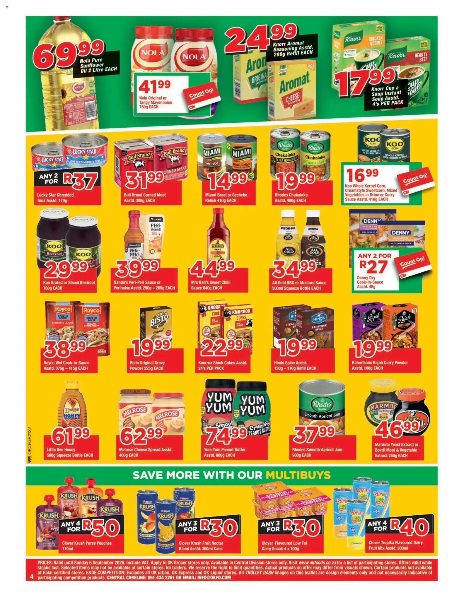 New OK Foods catalogue – valid from 25/08/2026 | Page: 4 | Products: Corn, Spread, Aromat, Braai relish