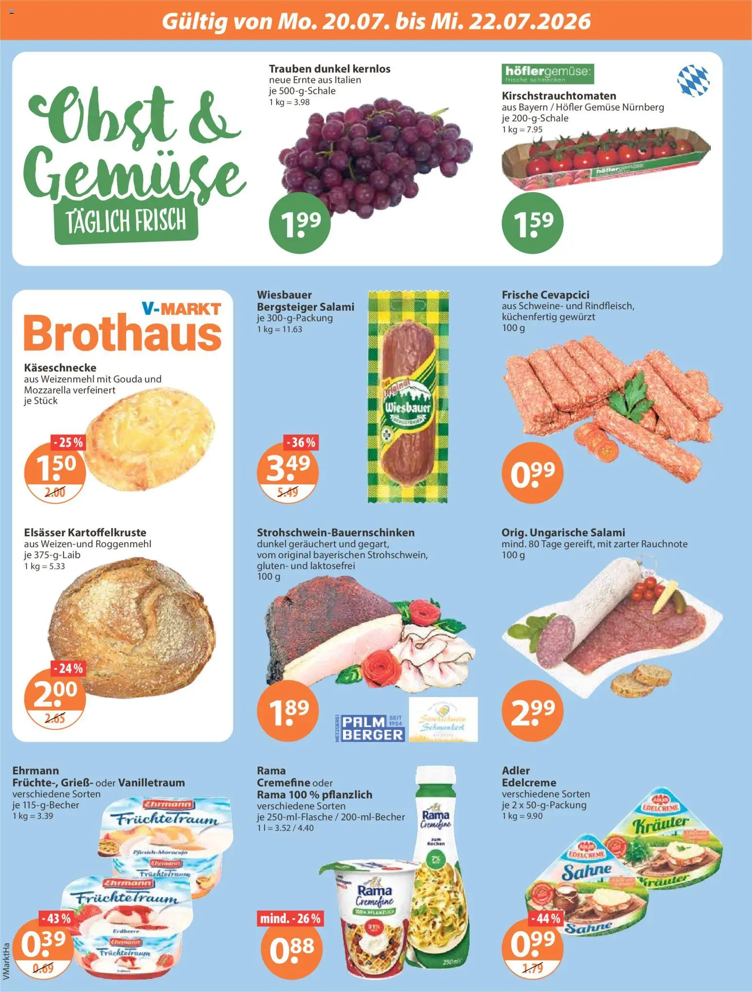 V-Markt Angebote – gültig ab 16.07.2026 | Seite: 20 | Produkte: Mozzarella, Cevapcici, Gemüse, Obst