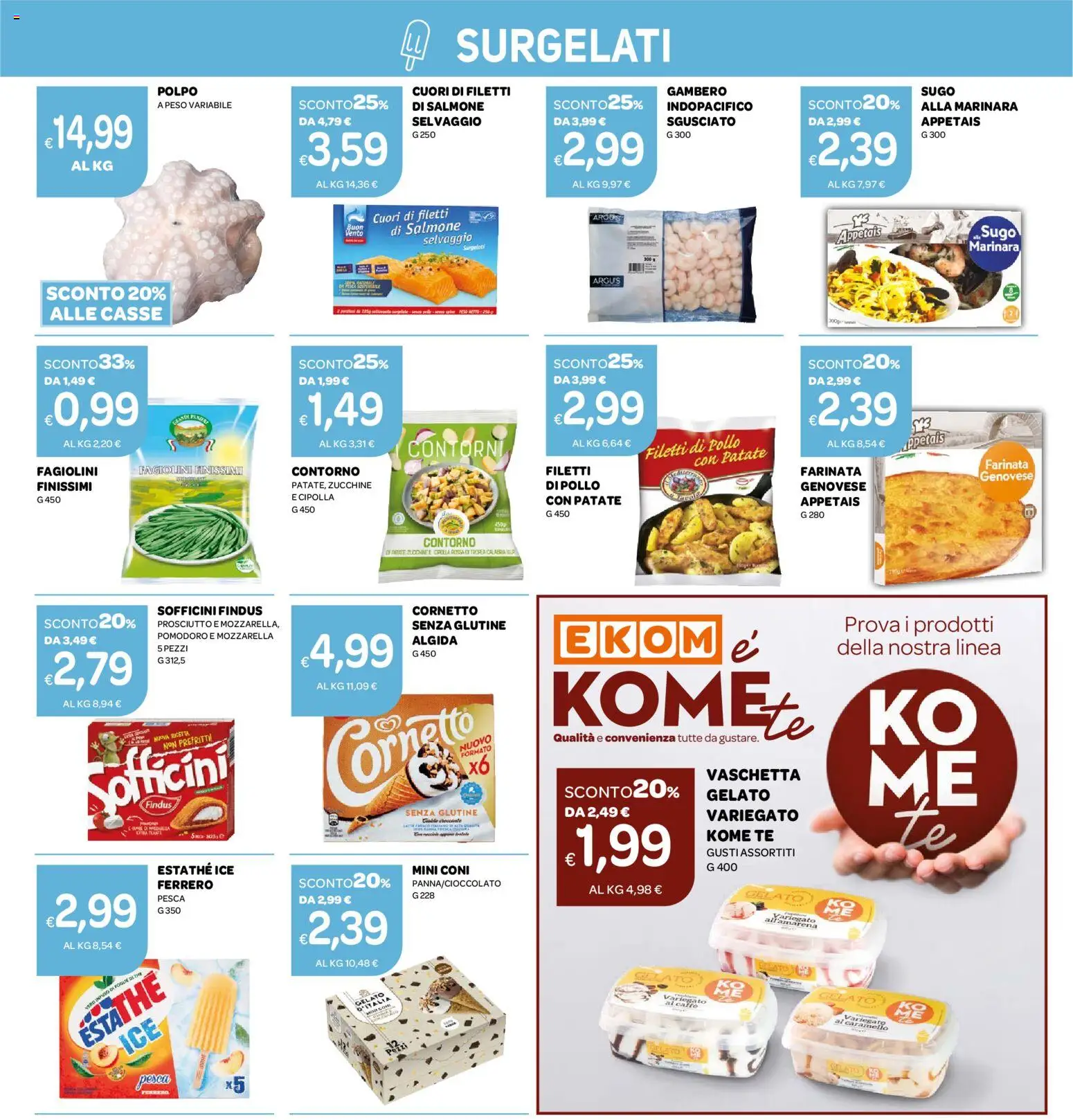 Volantino Ekom del 28/07/2026 | Pagina: 5 | Prodotti: Polpo, Pomodoro, Pesca, Fagiolini
