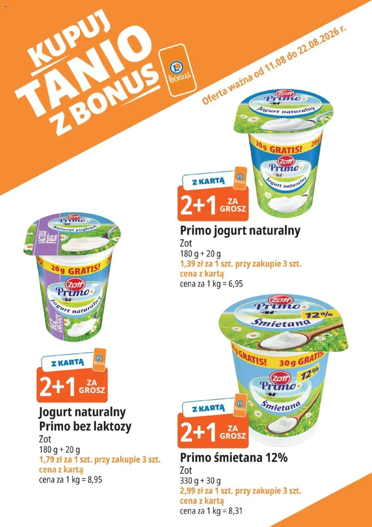 E.Leclerc gazetka - Kupuj Tanio Z Bonus od 11.08.2026 | Strona: 13 | Produkty: Karta, Bez laktozy, Jogurt naturalny, Śmietana