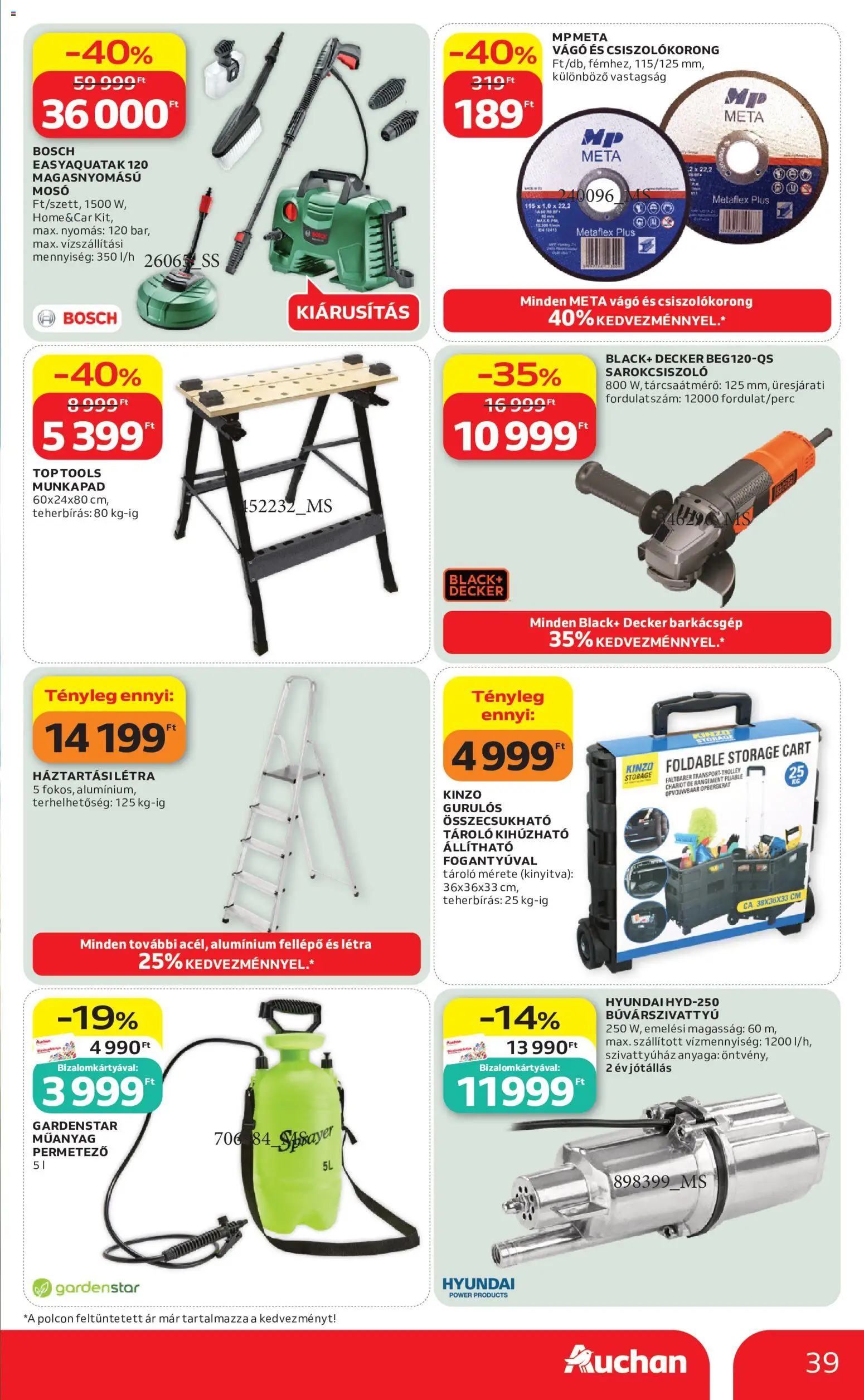 Auchan akciós ujság - amely érvényes a következő dátumtól: 2026.08.06. | Oldal: 39 | Termékek: Munkapad, Permetező, Fellépő, Magasnyomású mosó
