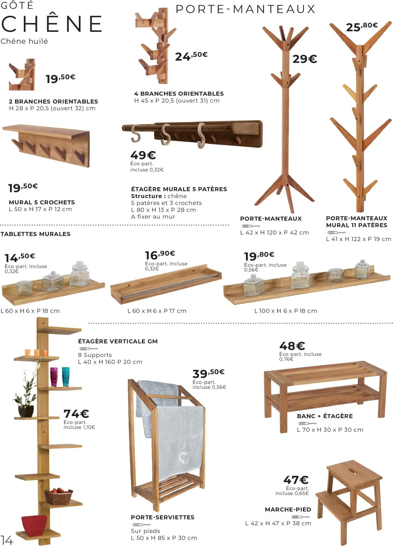 {H1} | Page: 14 | Produits: Étagère murale, Étagère, Huile