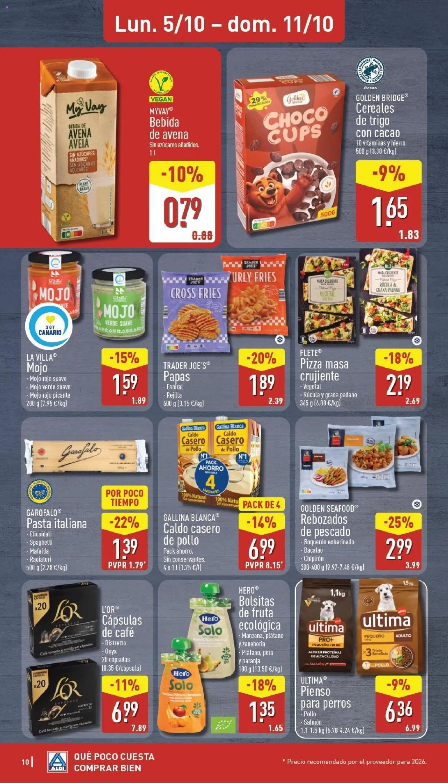 Aldi folleto Canarias │ válido desde el 05/10/2026 | Página: 10 | Productos: Masa, Pasta, Bebida de avena, Pienso para perros