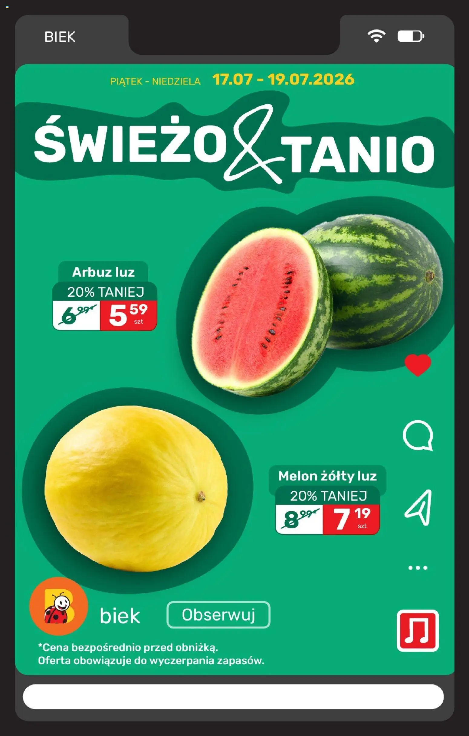 Biedronka gazetka - Biek od 17.07.2026 | Strona: 9 | Produkty: Arbuz, Melon