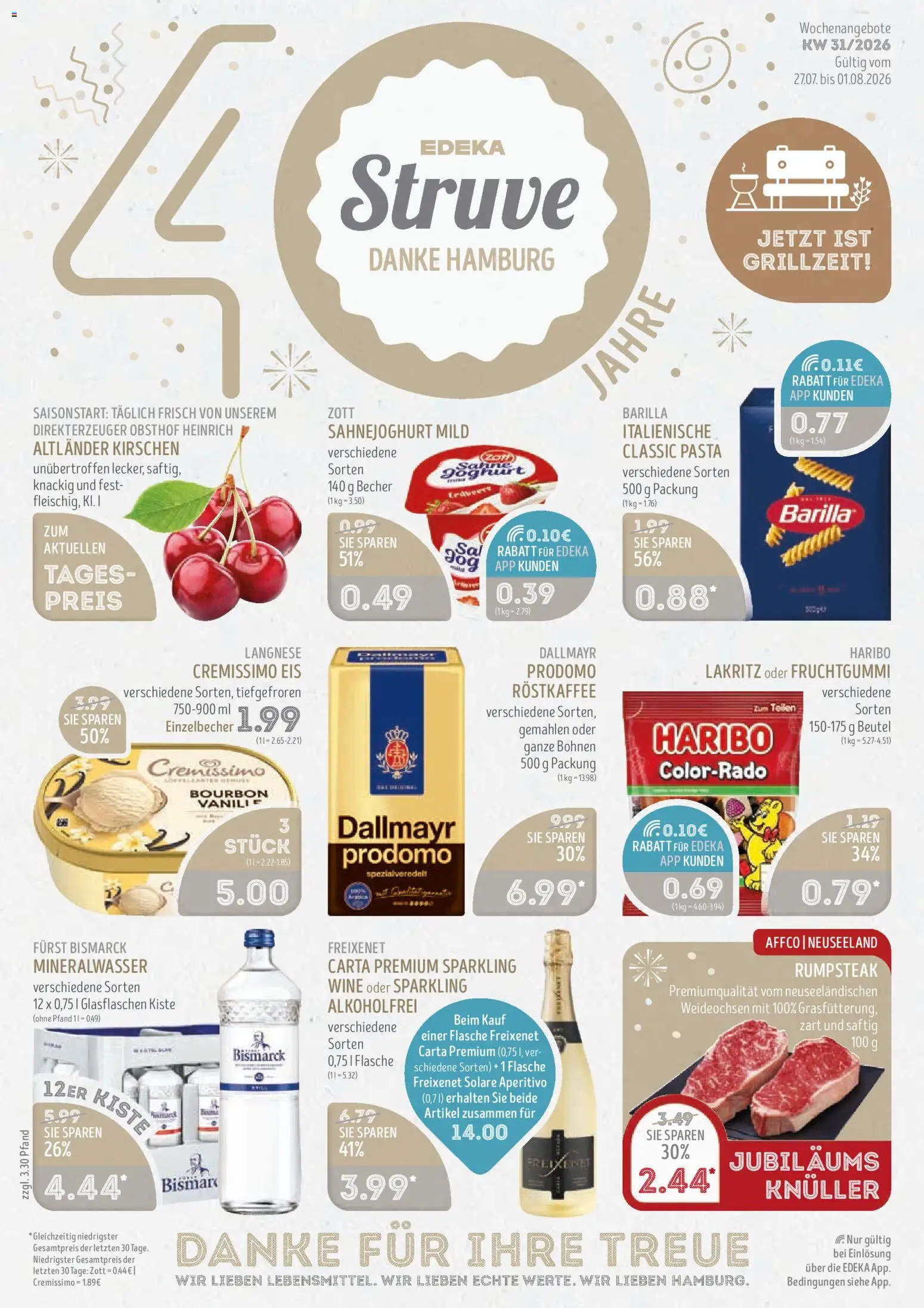 Edeka Struve Prospekt – gültig ab 27.07.2026 | Seite: 1 | Produkte: Rumpsteak, Cremissimo, Haribo, Freixenet