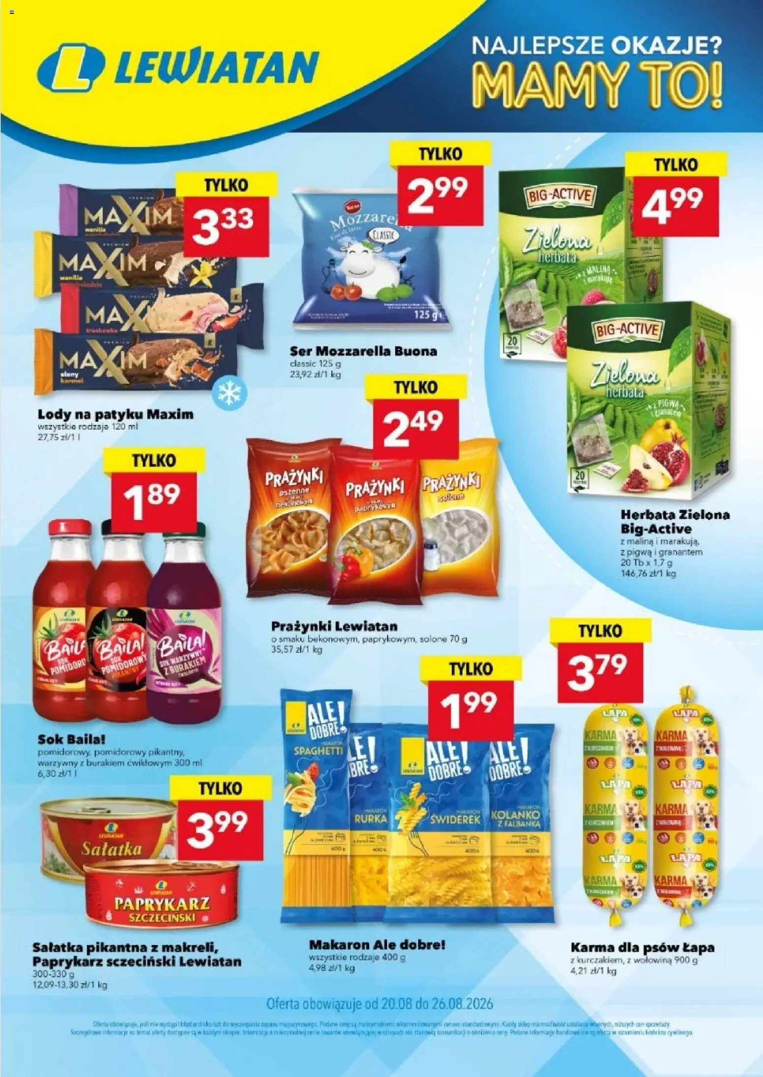 Lewiatan gazetka od 20.08.2026 | Strona: 1 | Produkty: Herbata zielona, Mozzarella, Sałatka, Wanilia