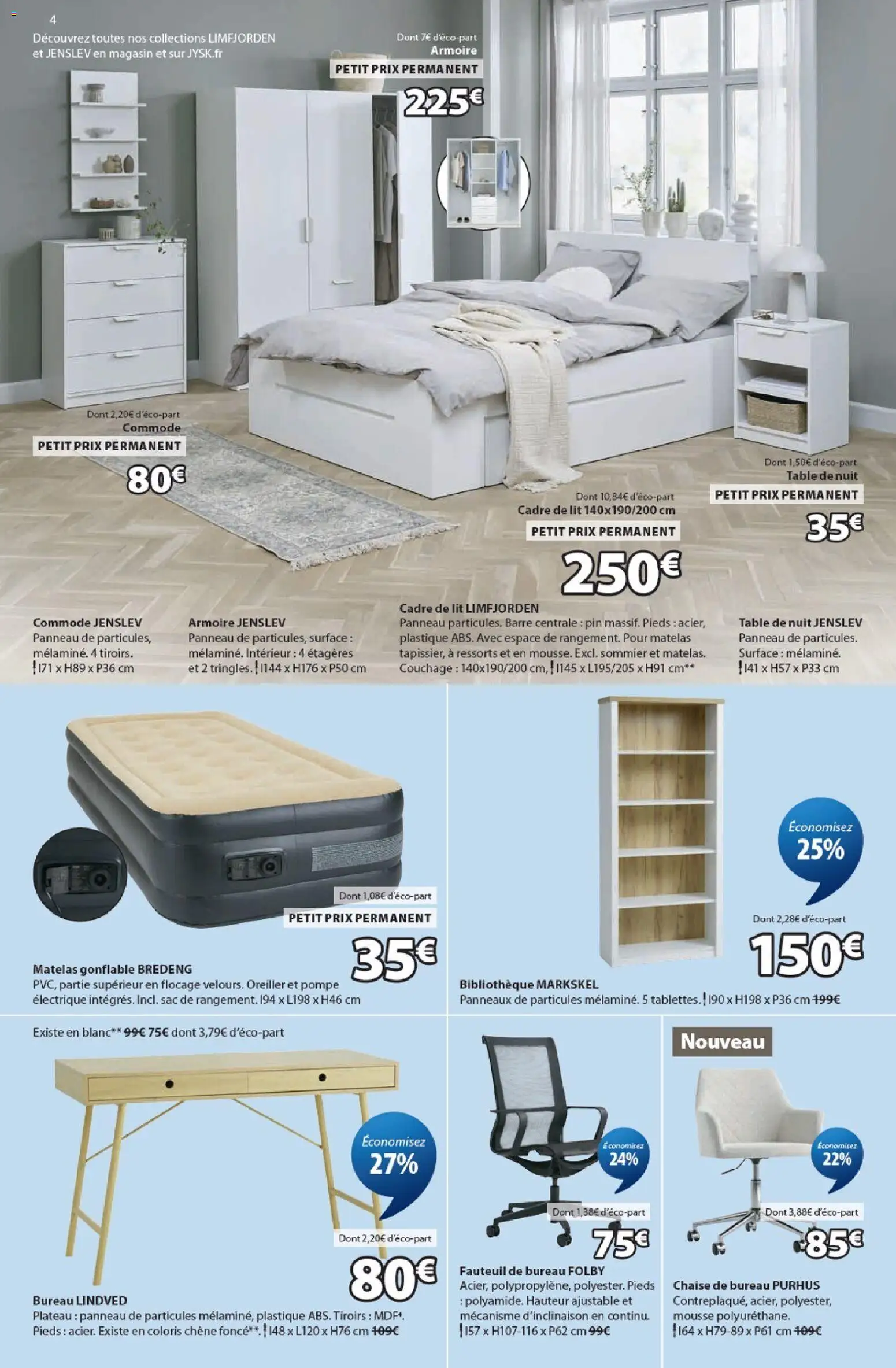 {H1} | Page: 4 | Produits: Lit, Oreiller, Sommier, Chaise de bureau
