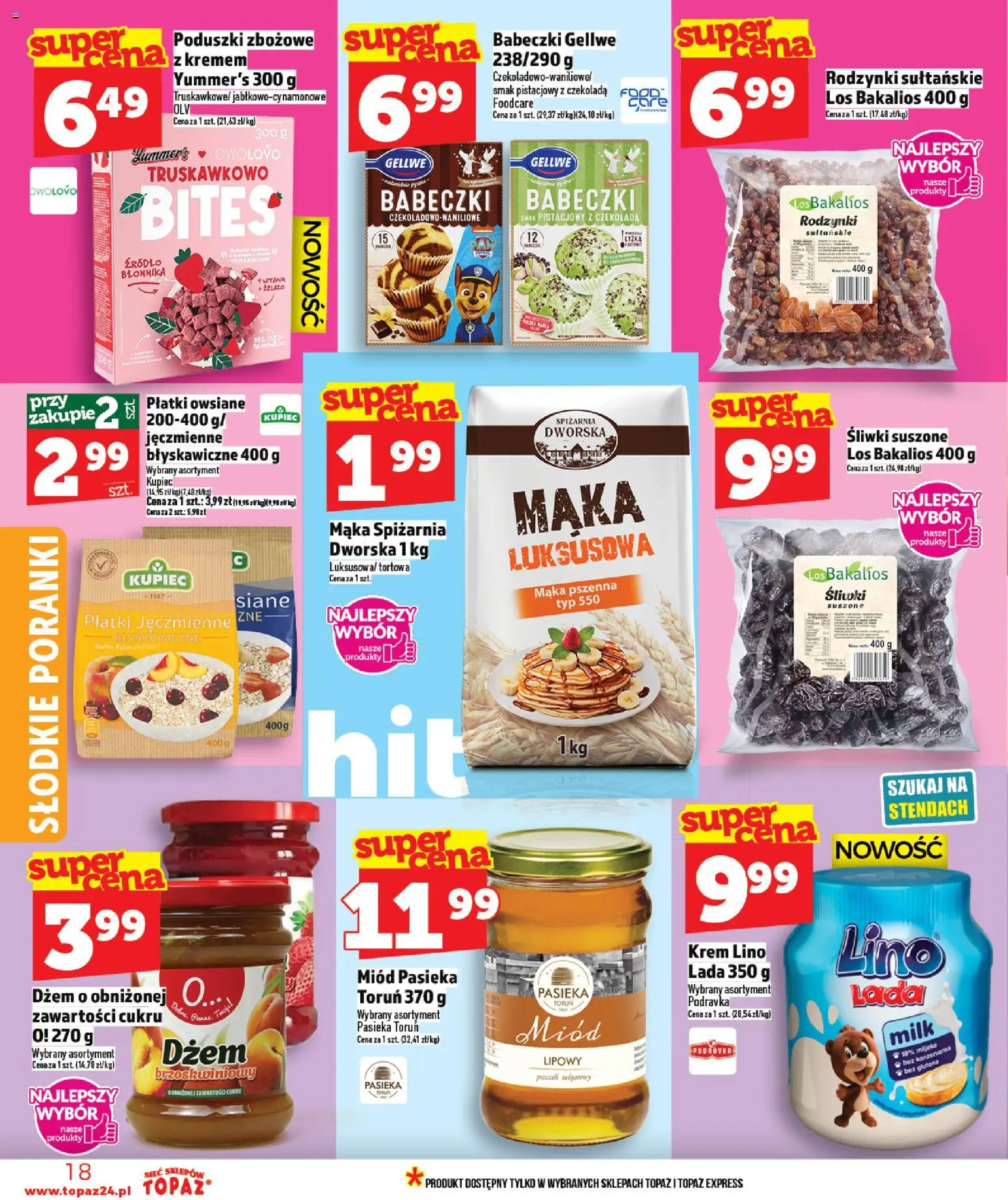 Topaz gazetka od 12.03.2026 | Strona: 18 | Produkty: Płatki owsiane, Śliwki, Dżem, Czekolada