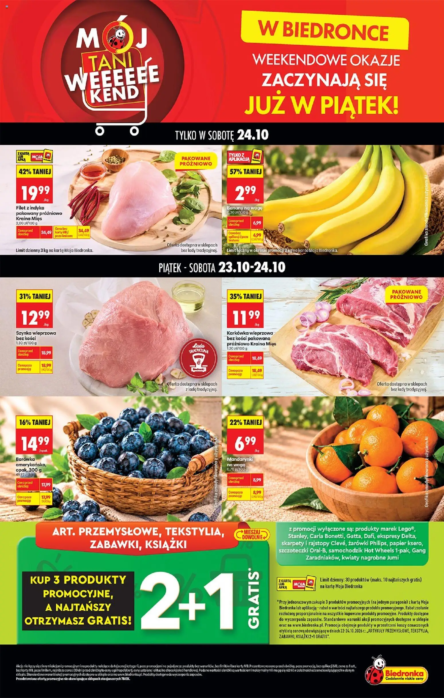 Biedronka gazetka - Tani weekend od 23.10.2026 | Strona: 1 | Produkty: Karta, Szynka wieprzowa, Kwiaty, Żarówki