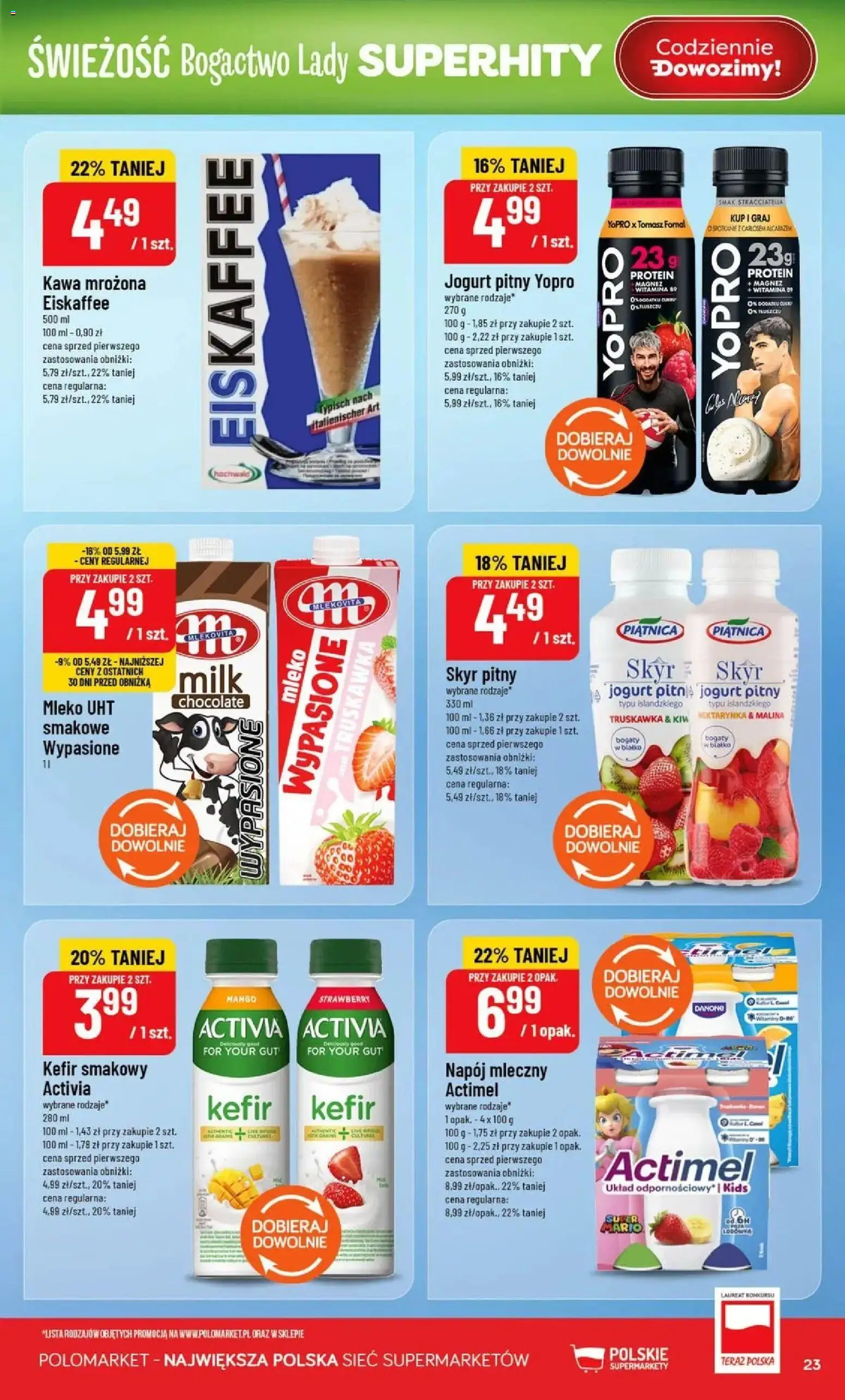 Nowa POLOmarket gazetka od jutra 19.08.2026 | Strona: 23 | Produkty: Białko, Mleko UHT, Kawa, Skyr