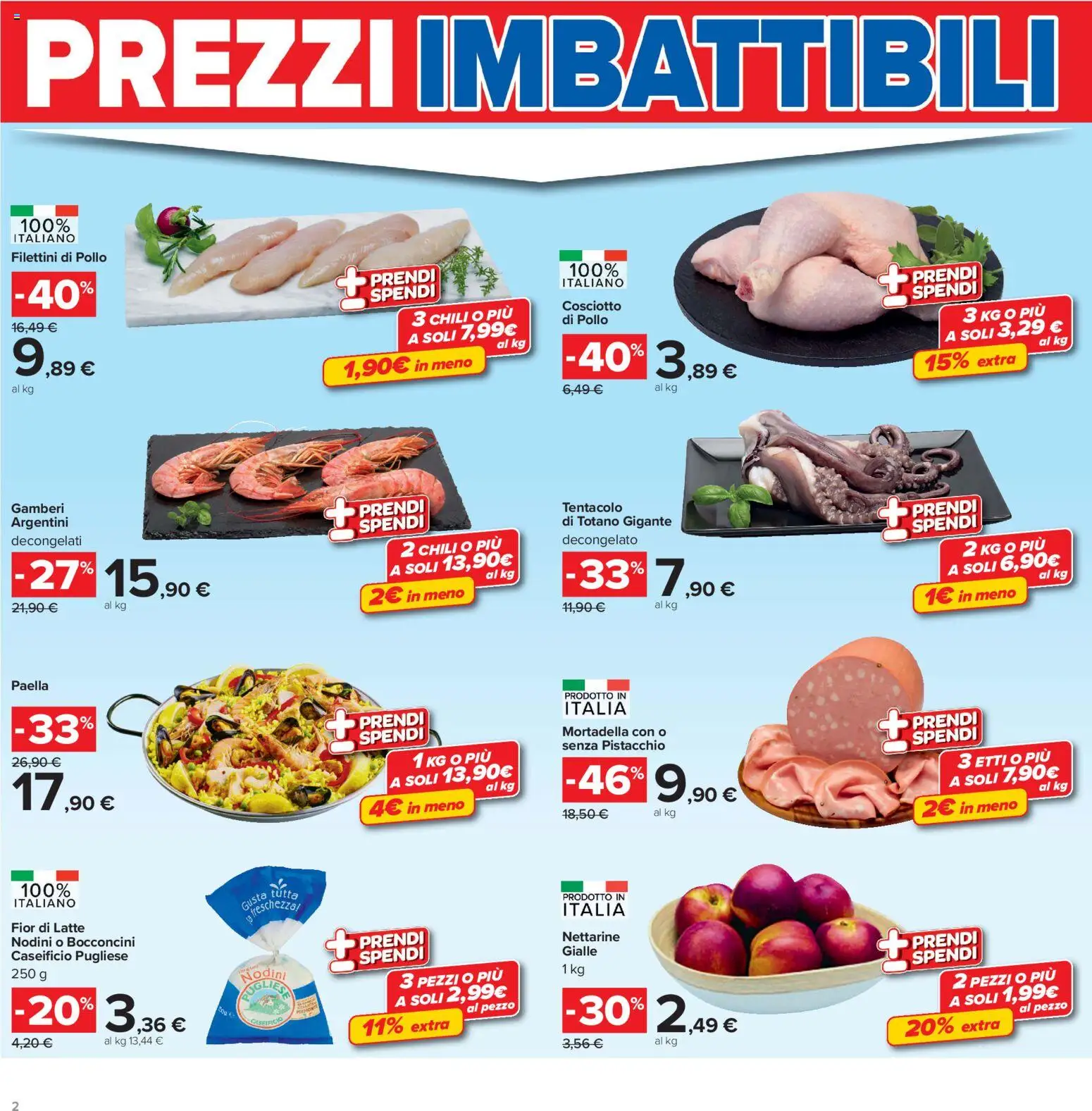 Volantino Carrefour del 16.06.2026 | Pagina: 2 | Prodotti: Pollo, Mortadella, Totano, Paella