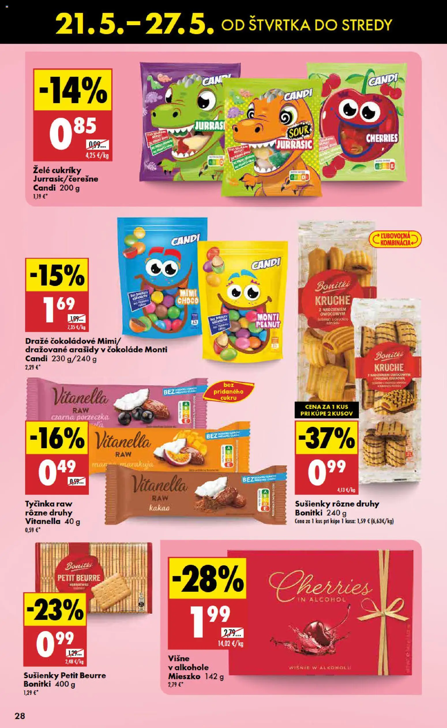 Nové Biedronka akcie – leták je platný od 21.05.2026 | Strana: 28 | Produkty: Cukríky, Arašidy, Višne, Kakao