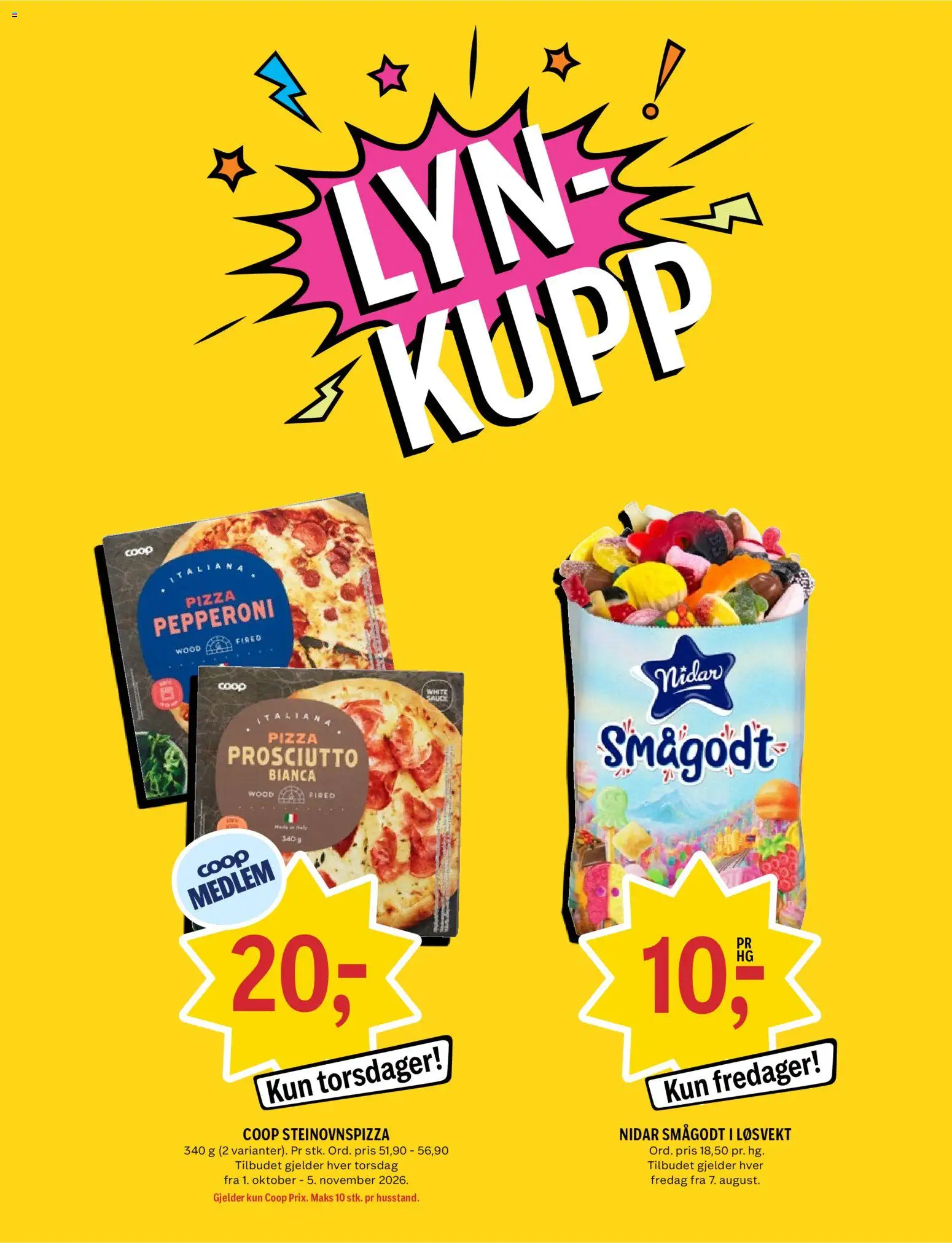 {H1} | Side: 10 | Produkter: Pizza, Smågodt, Prosciutto