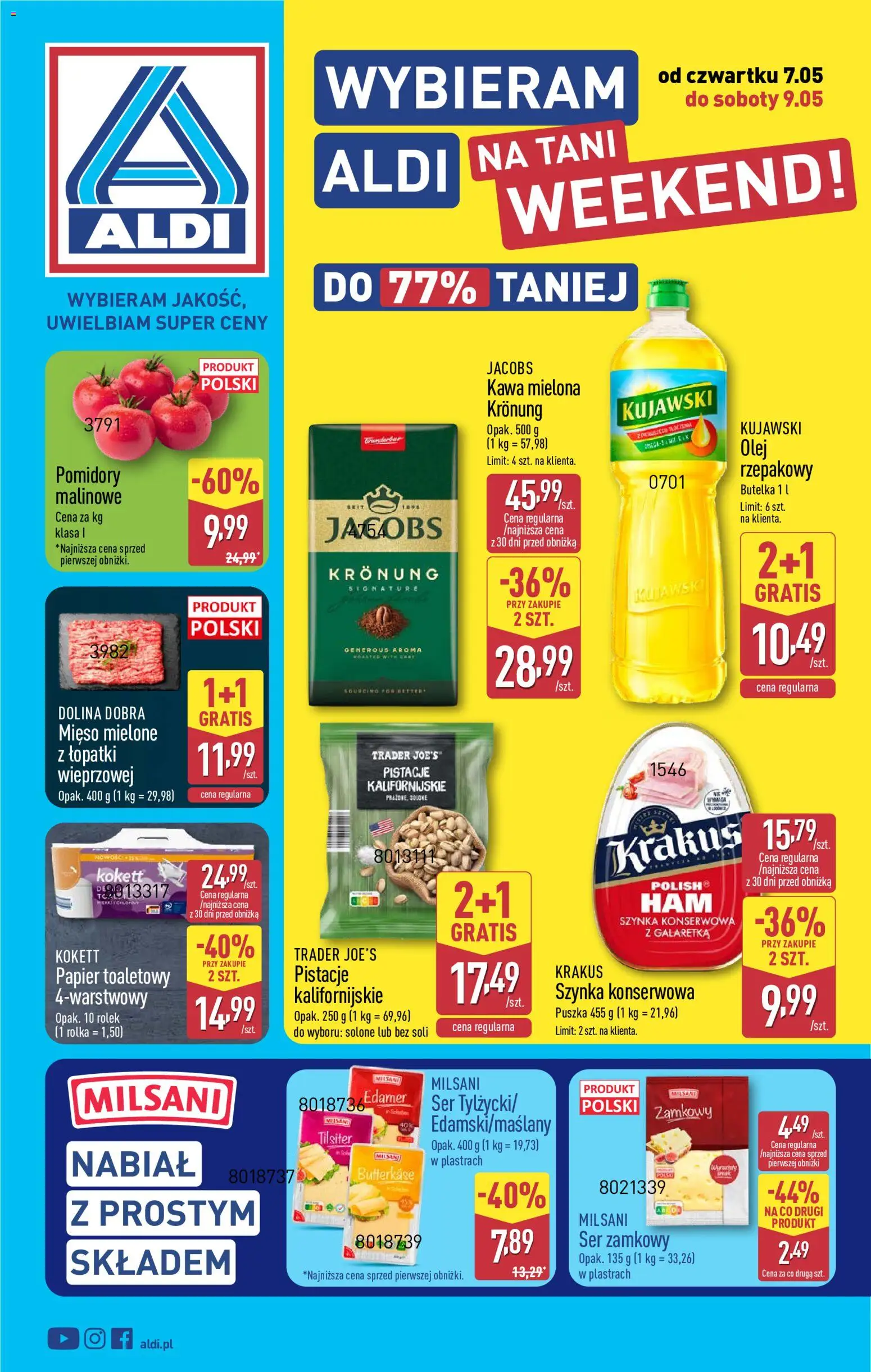 Aldi Polsko leták - Artykuły przemysłowe i tekstylia od 07.05.2026 | Strana: 1 | Produkty: Olej, Jacobs