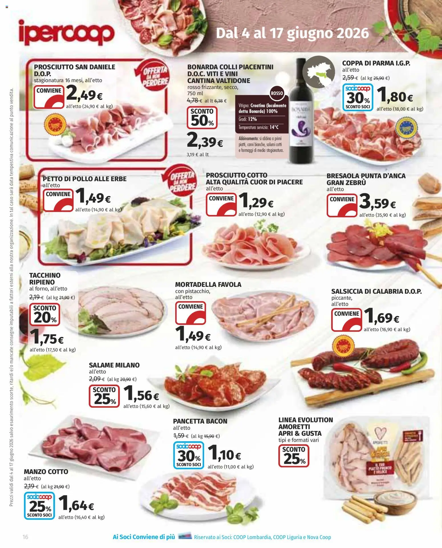 Volantino Ipercoop del 04.06.2026 | Pagina: 16 | Prodotti: Petto di Pollo, Pollo, Prosciutto, Salsiccia