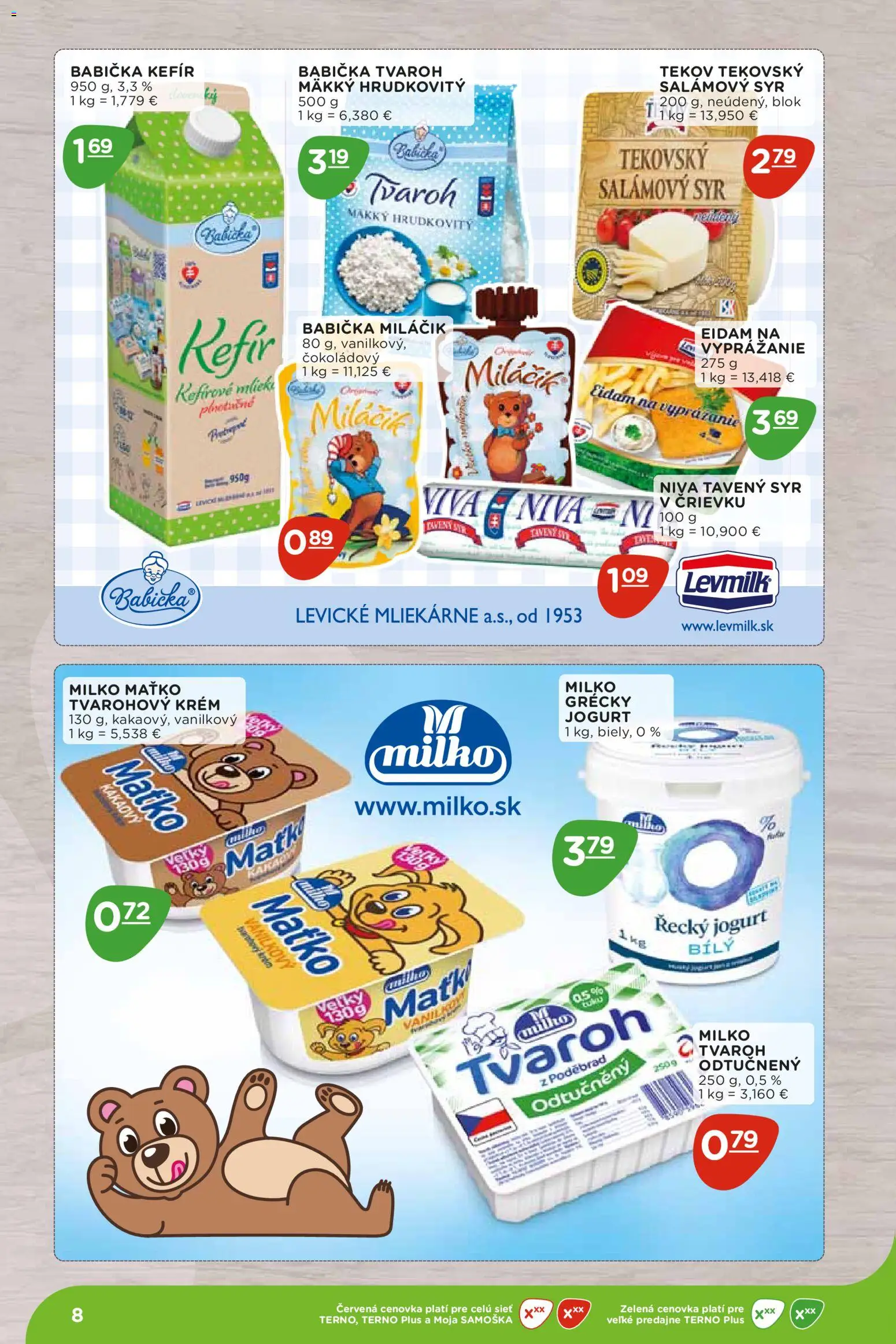 Nové Terno akcie – leták je platný od 07.09.2026 | Strana: 8 | Produkty: Syr, Jogurt, Krém, Kefír