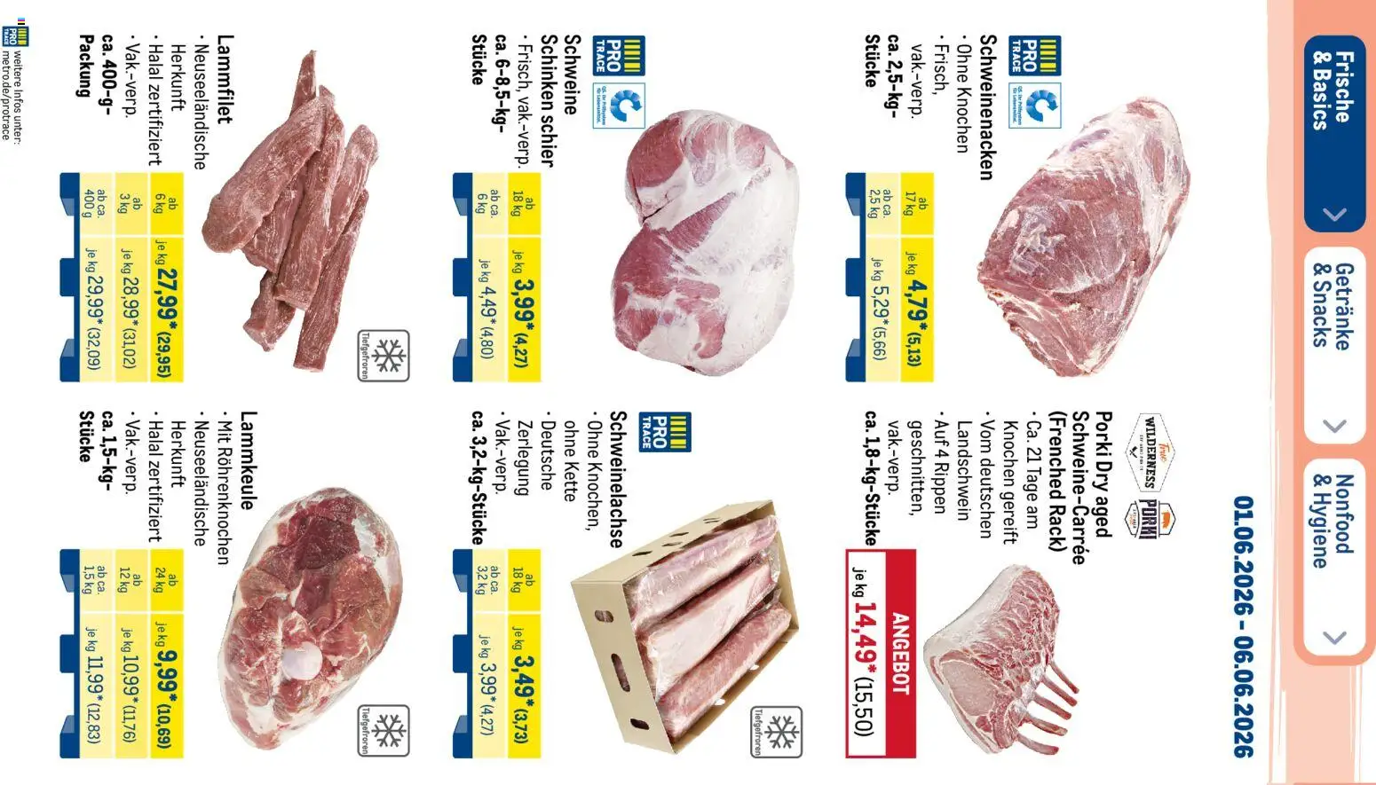 Metro Prospekt – gültig ab 01.06.2026 | Seite: 4 | Produkte: Lammkeule, Schweinenacken, Schinken