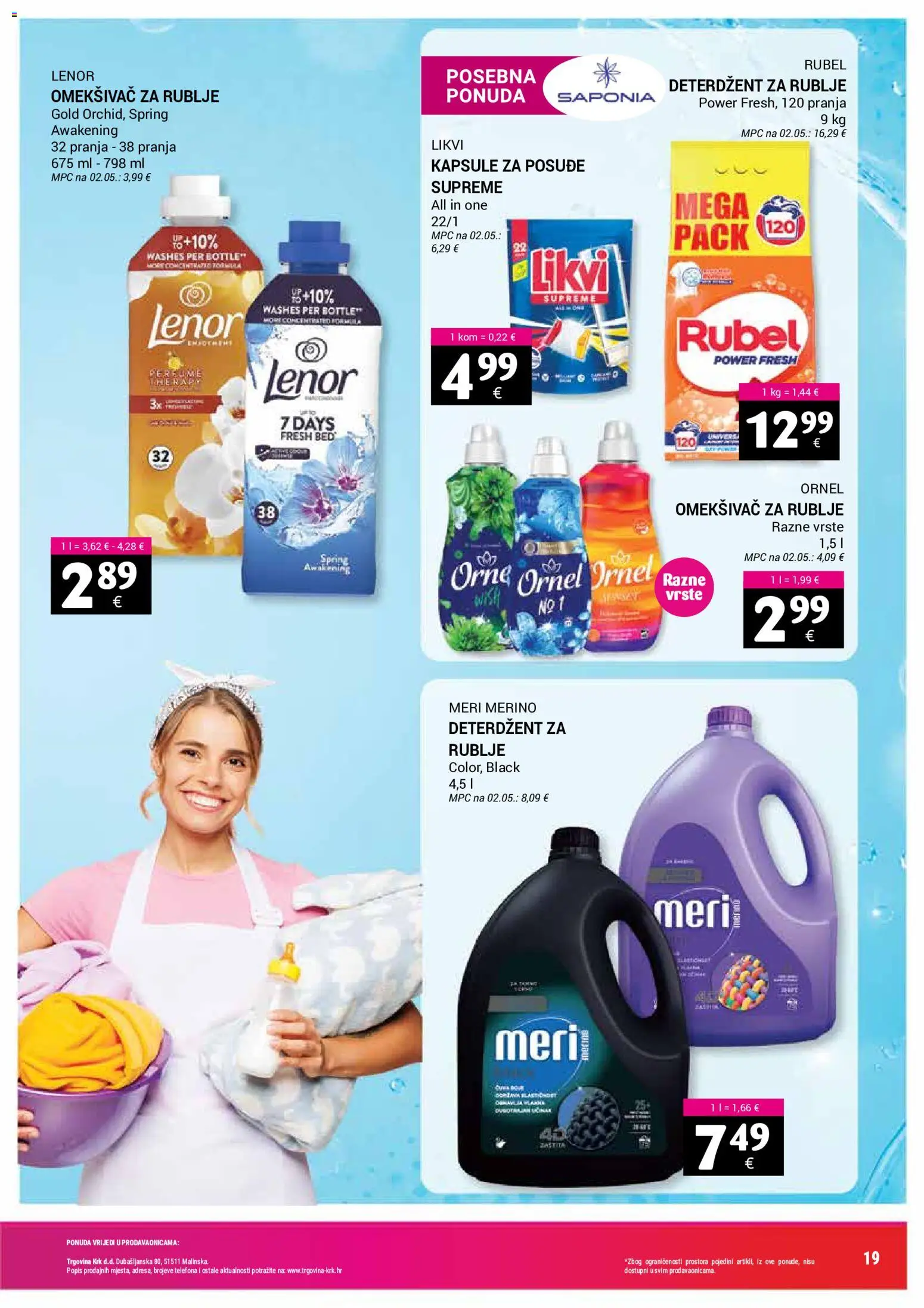 Trgovina Krk katalog | vrijedi od 01.08.2026 | Stranica: 19 | Proizvodi: Rubel, Omekšivač, Deterdžent, Meri Merino