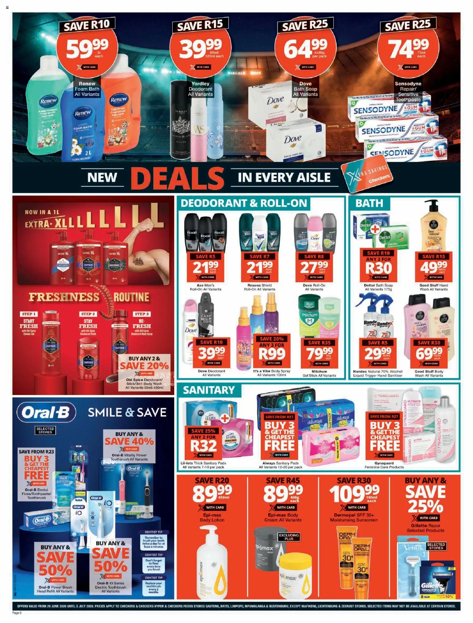 New Checkers catalogue – valid from 29/06/2026 | Page: 8 | Products: Brush, Cream, Deodorant, Foam