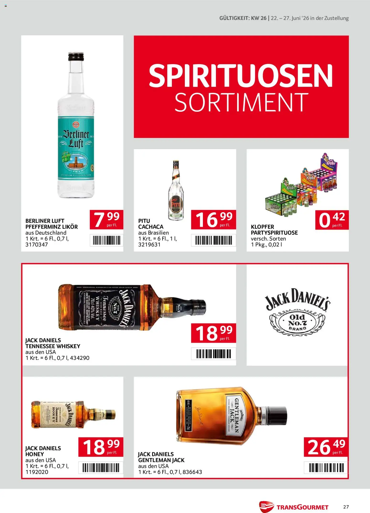 Transgourmet - Broschüre gültig ab 22.06.2026 | Seite: 27 | Produkte: Whiskey