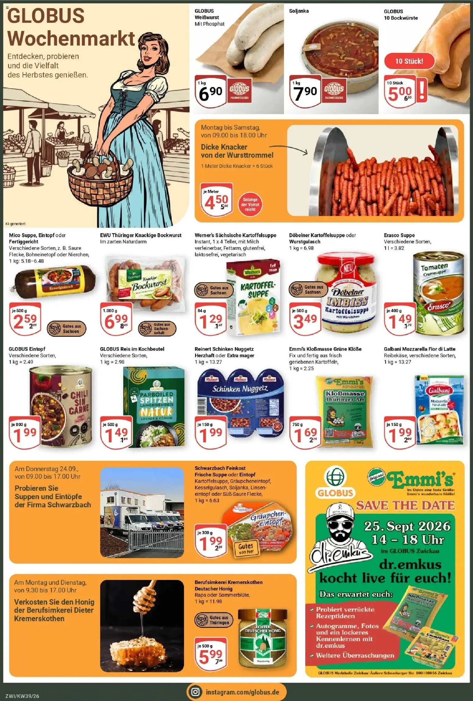 Globus Prospekt Zwickau (ab 21.09.2026) » Angebote online | Seite: 3 | Produkte: Milch, Weißwurst, Tomaten, Schinken