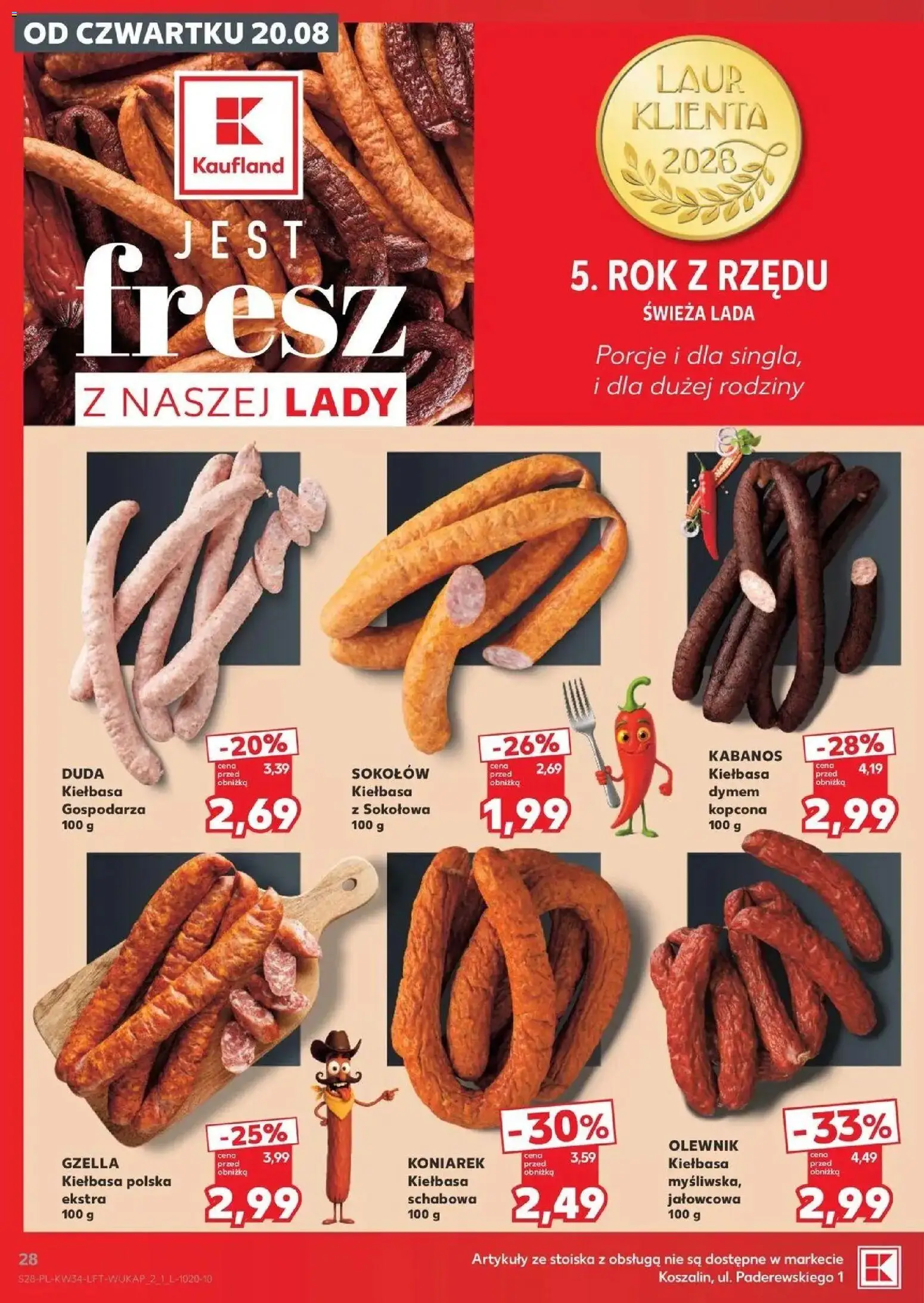 Kaufland gazetka od 20.08.2026 - od jutra PDF | Strona: 28 | Produkty: Kiełbasa, Kabanos