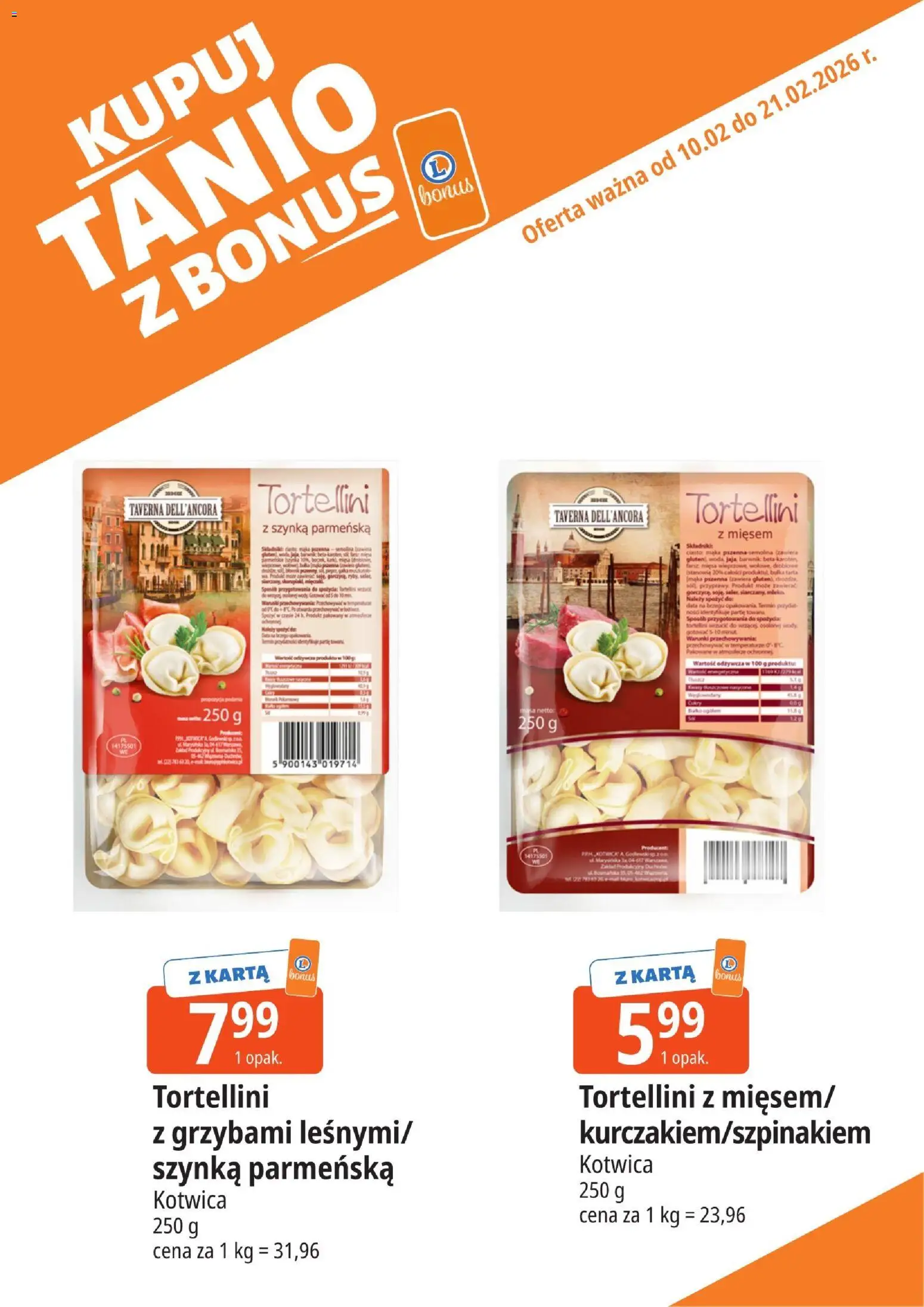 E.Leclerc gazetka - Radom kupony dodatkowe od 10.03.2026 | Strona: 8 | Produkty: Karta, Tortellini z szynką parmeńską, Bułka tarta, Woda