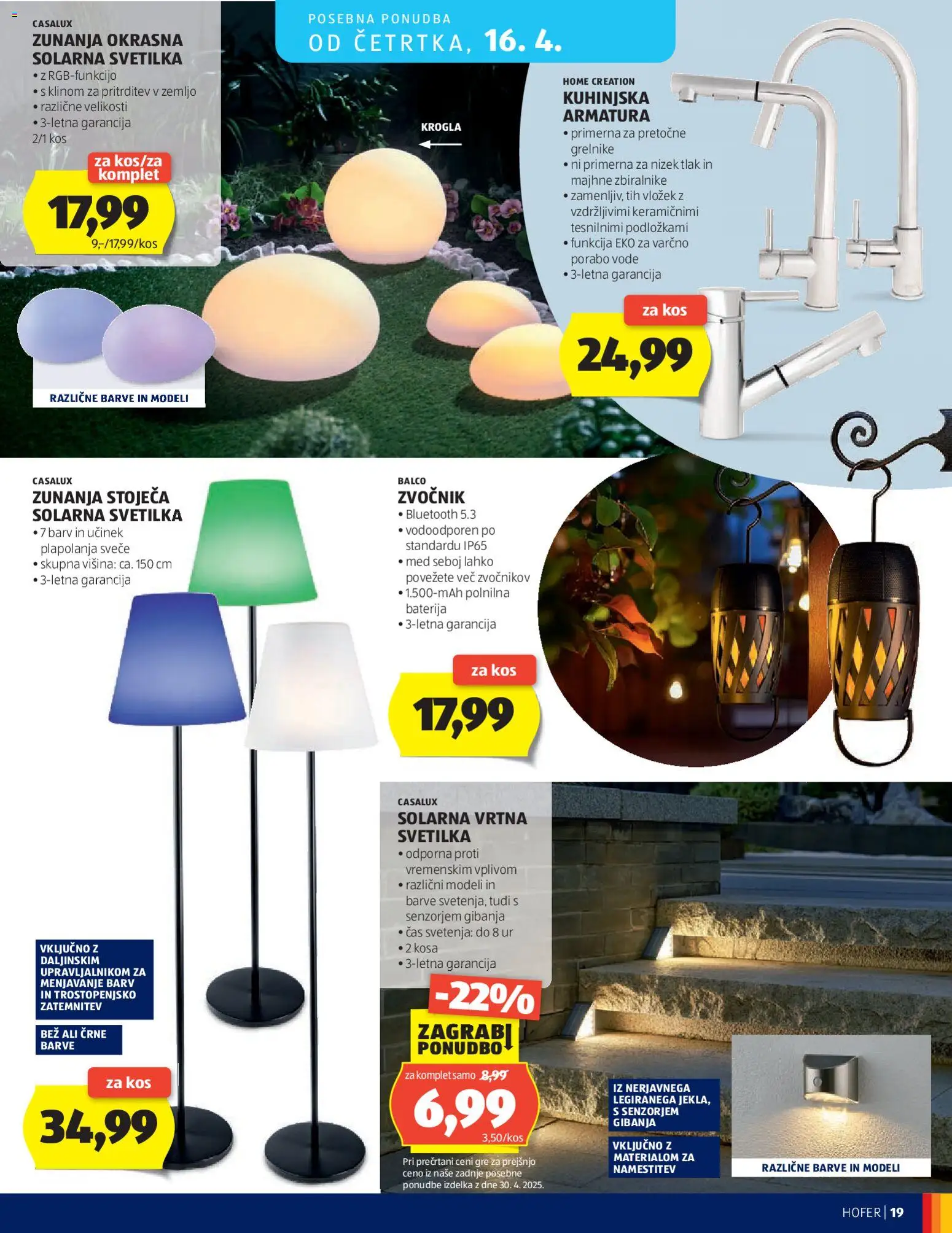 Novi Hofer katalog ponudbe – veljaven od 08.04.2026 | Stran: 19 | Izdelki: Med, Baterija, Zvocnik, Svetilka