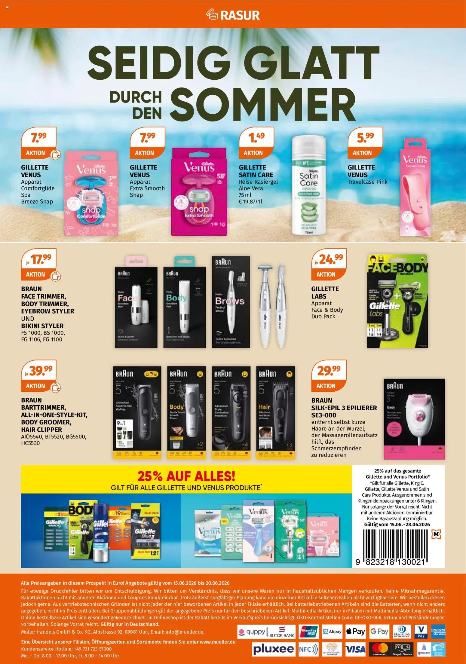 Müller Angebote für den Sommer – gültig ab 15.06.2026 | Seite: 4 | Produkte: Bikini, Epilierer, Uhr