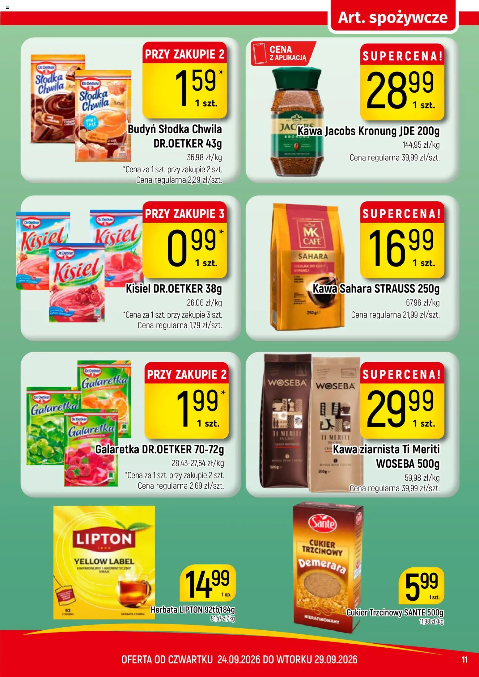 Piotruś Pan gazetka od 24.09.2026 | Strona: 11 | Produkty: Kisiel, Jacobs, Herbata lipton, Cukier trzcinowy
